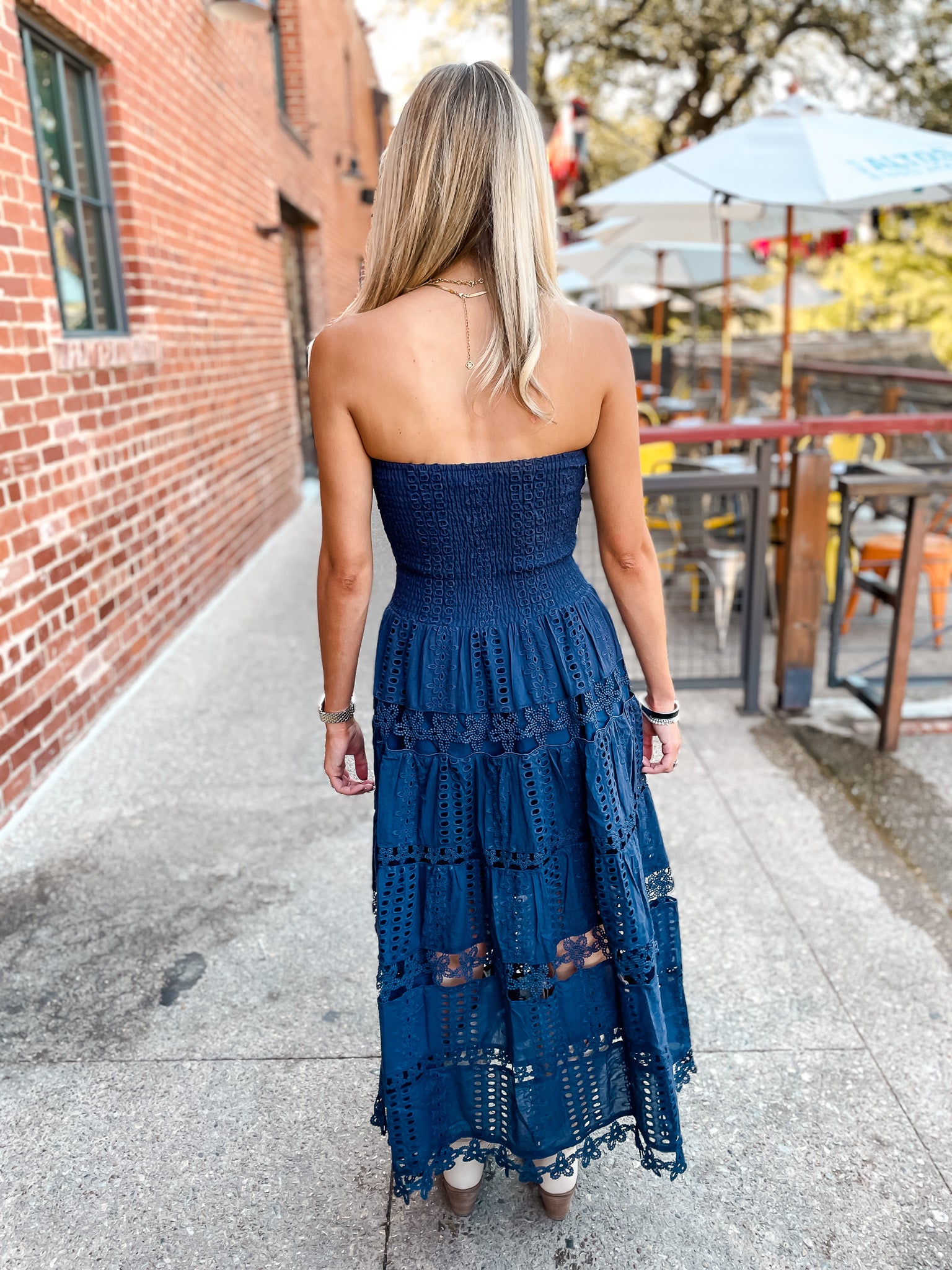 Eyelet Love Tube Dress - Navy