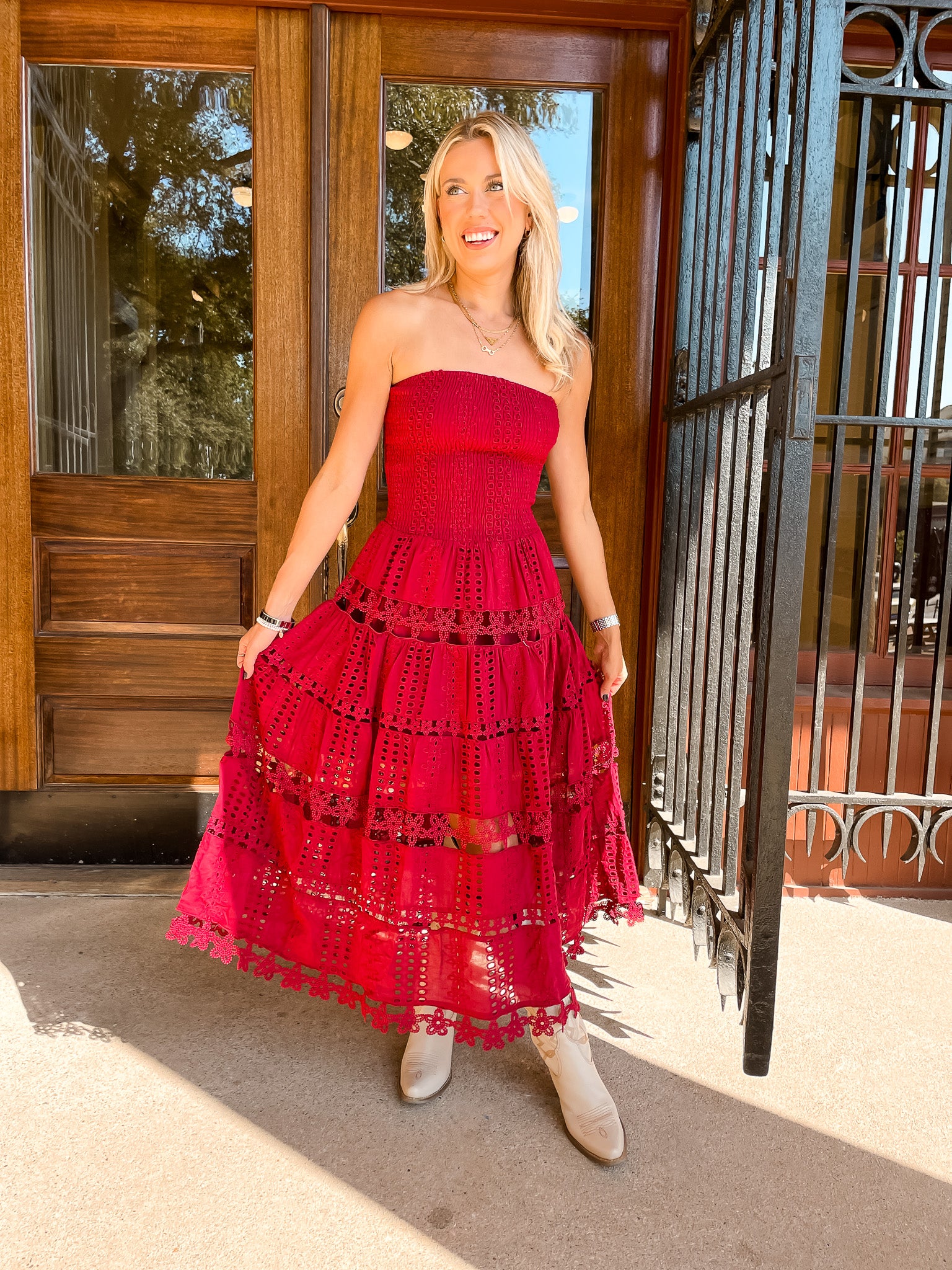 Eyelet Love Tube Dress - Burgundy