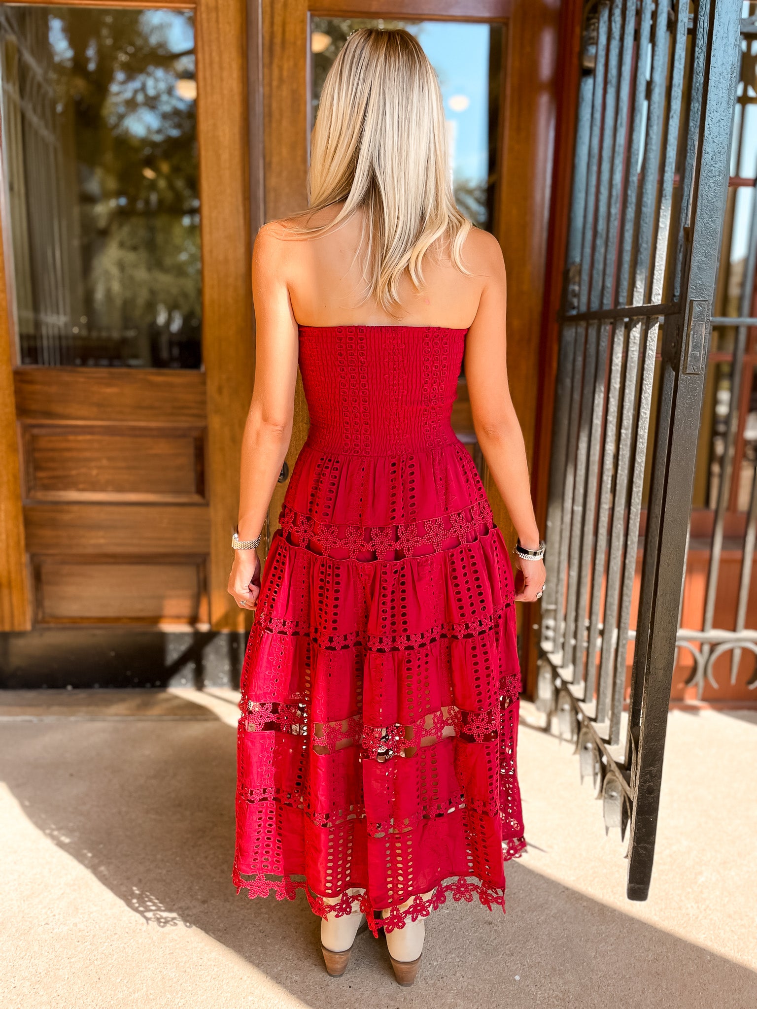 Eyelet Love Tube Dress - Burgundy