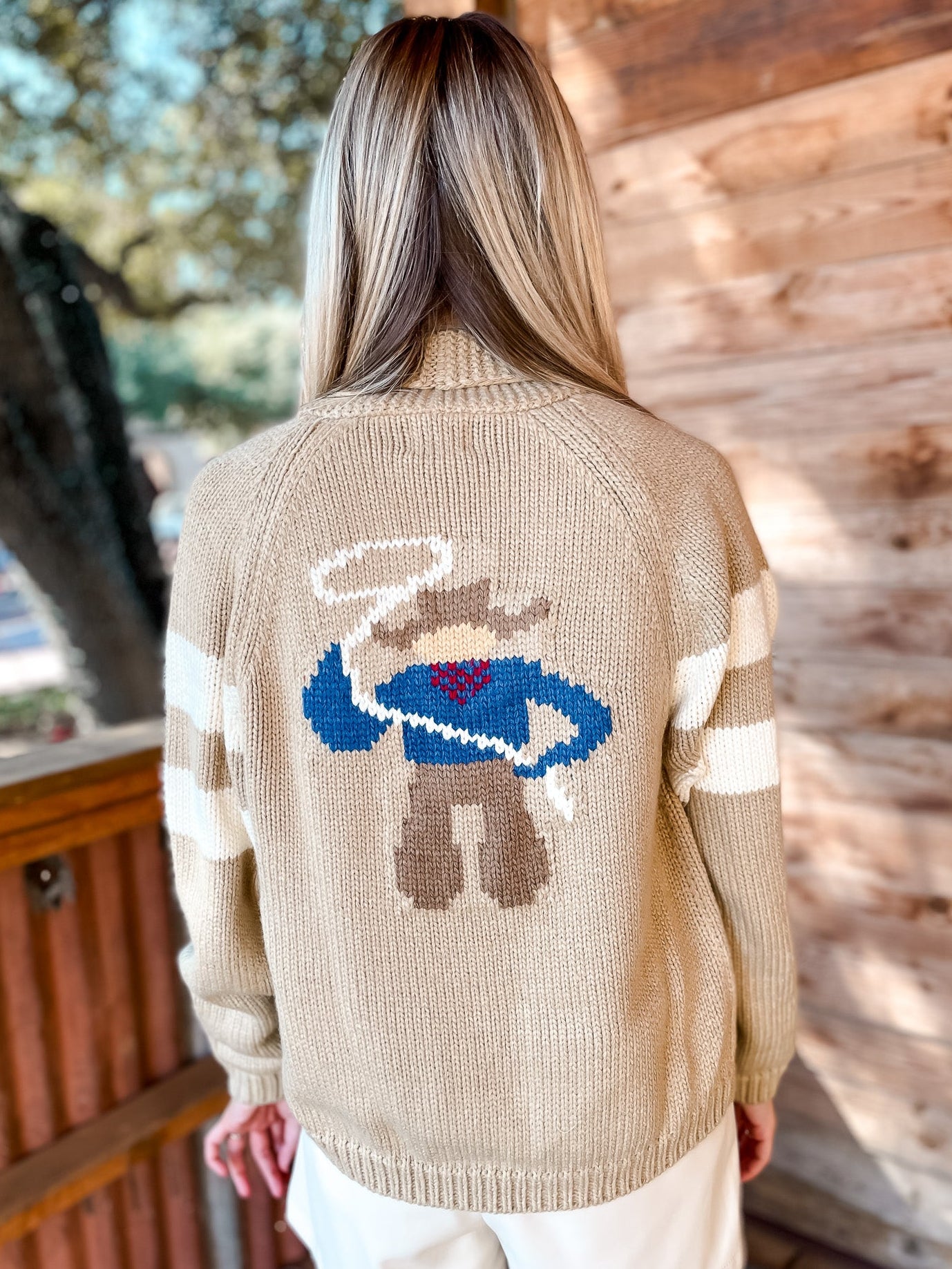 Varsity Chunky Cowboy Cardigan-Camel