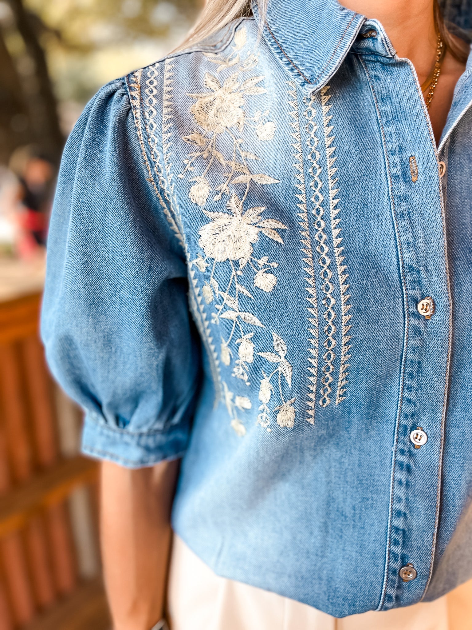 Embroidered Denim Bodysuit