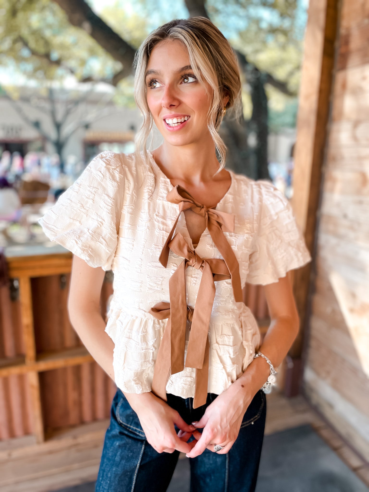 Three Bows In A Row Top - Ivory
