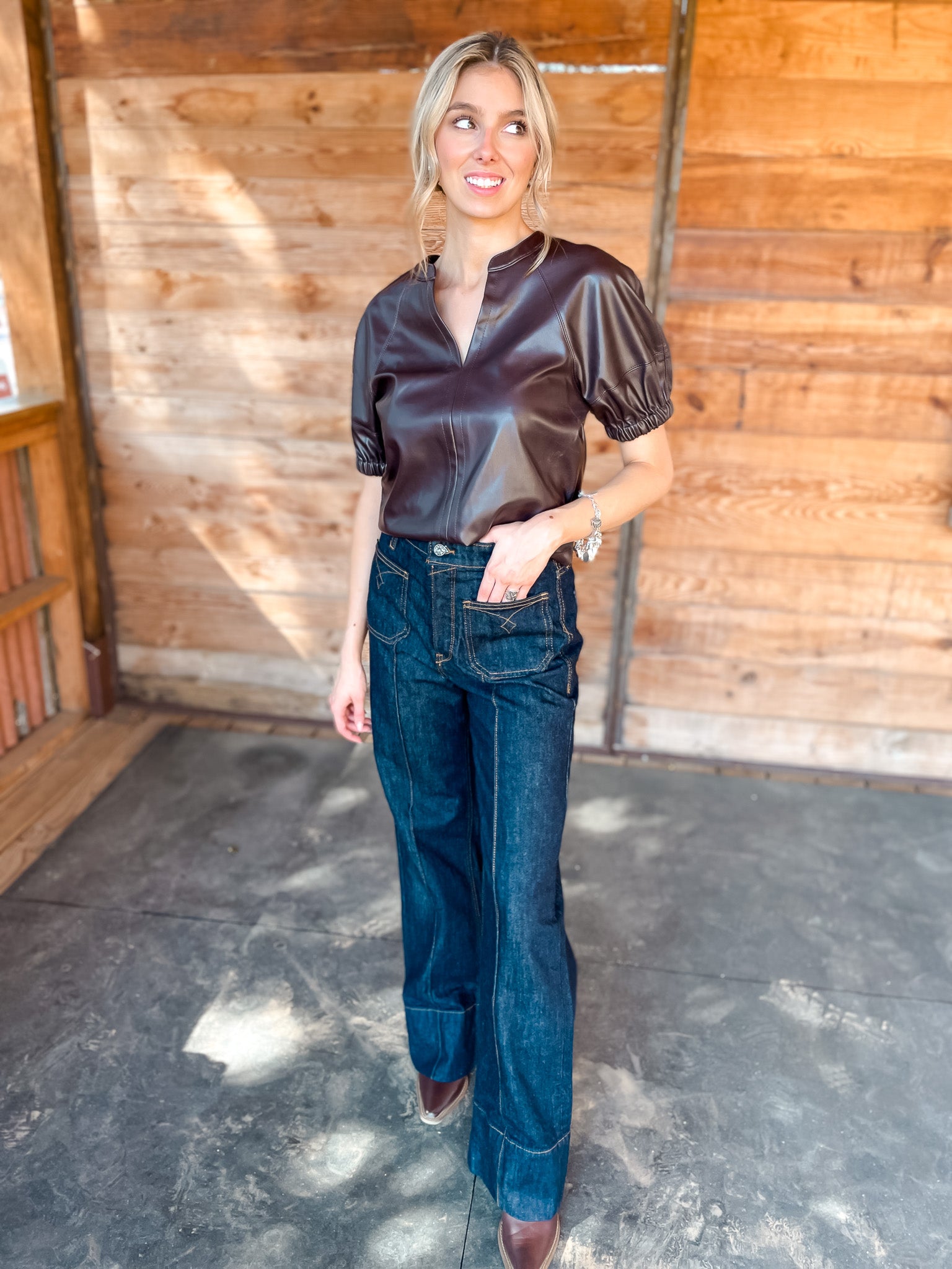 Roxanne Leather Top - Fossil