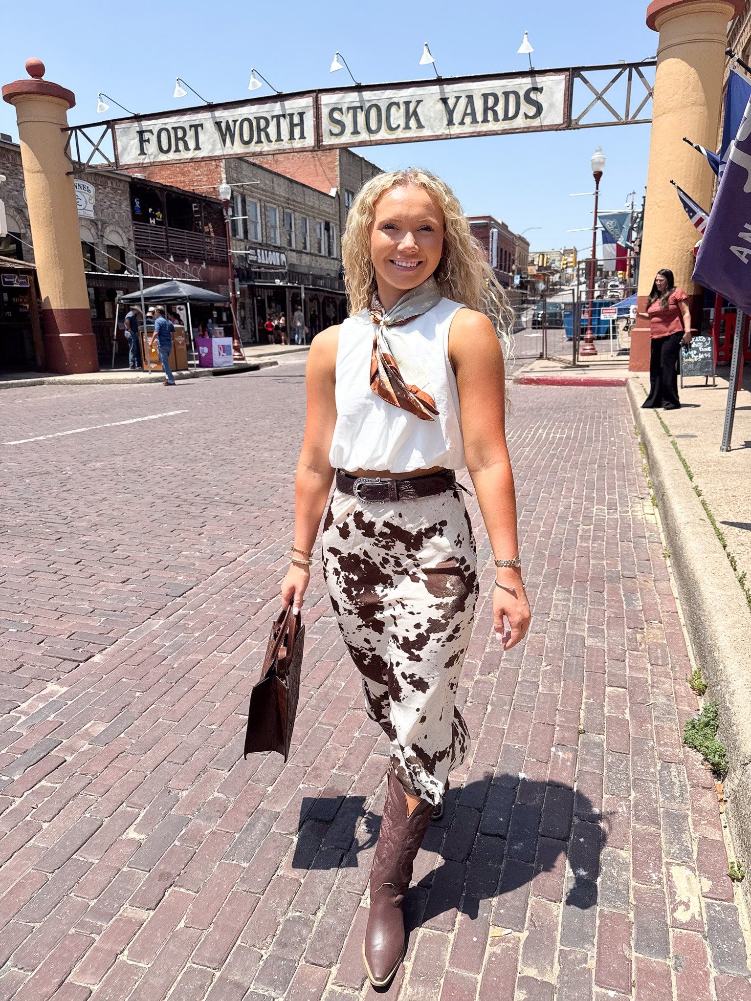 Satin Cowhide Print Skirt - Brown
