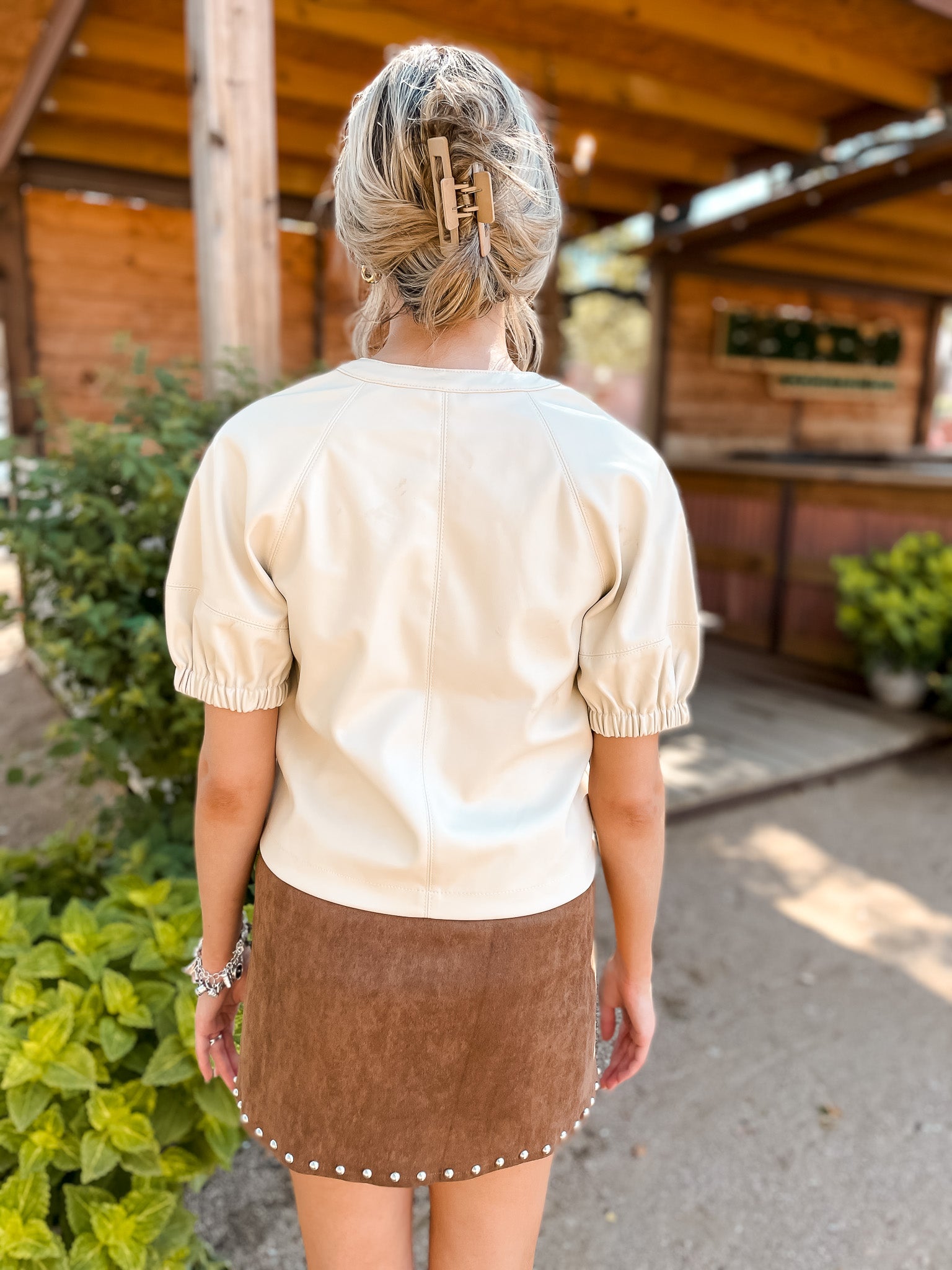 Roxanne Leather Top - Bone