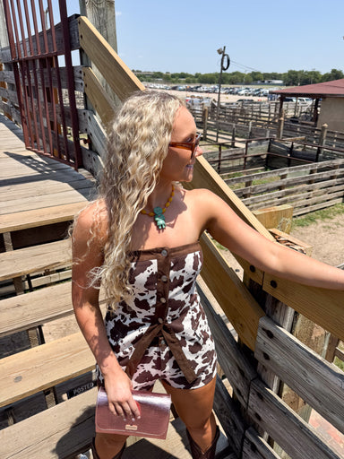 Darlin' Cow Print Short Set - Tucker Brown
