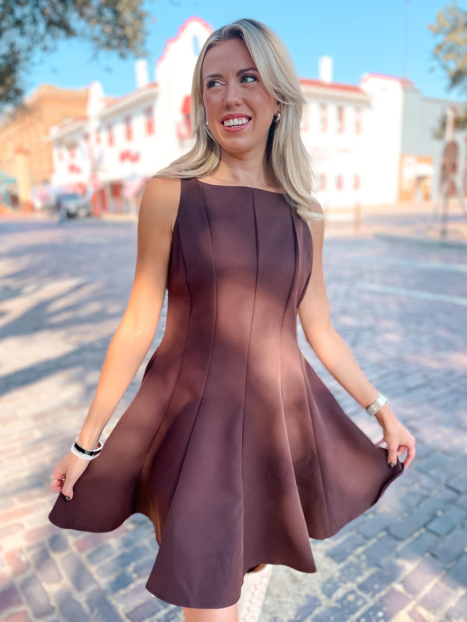 Hexagon Flair Dress - Chocolate