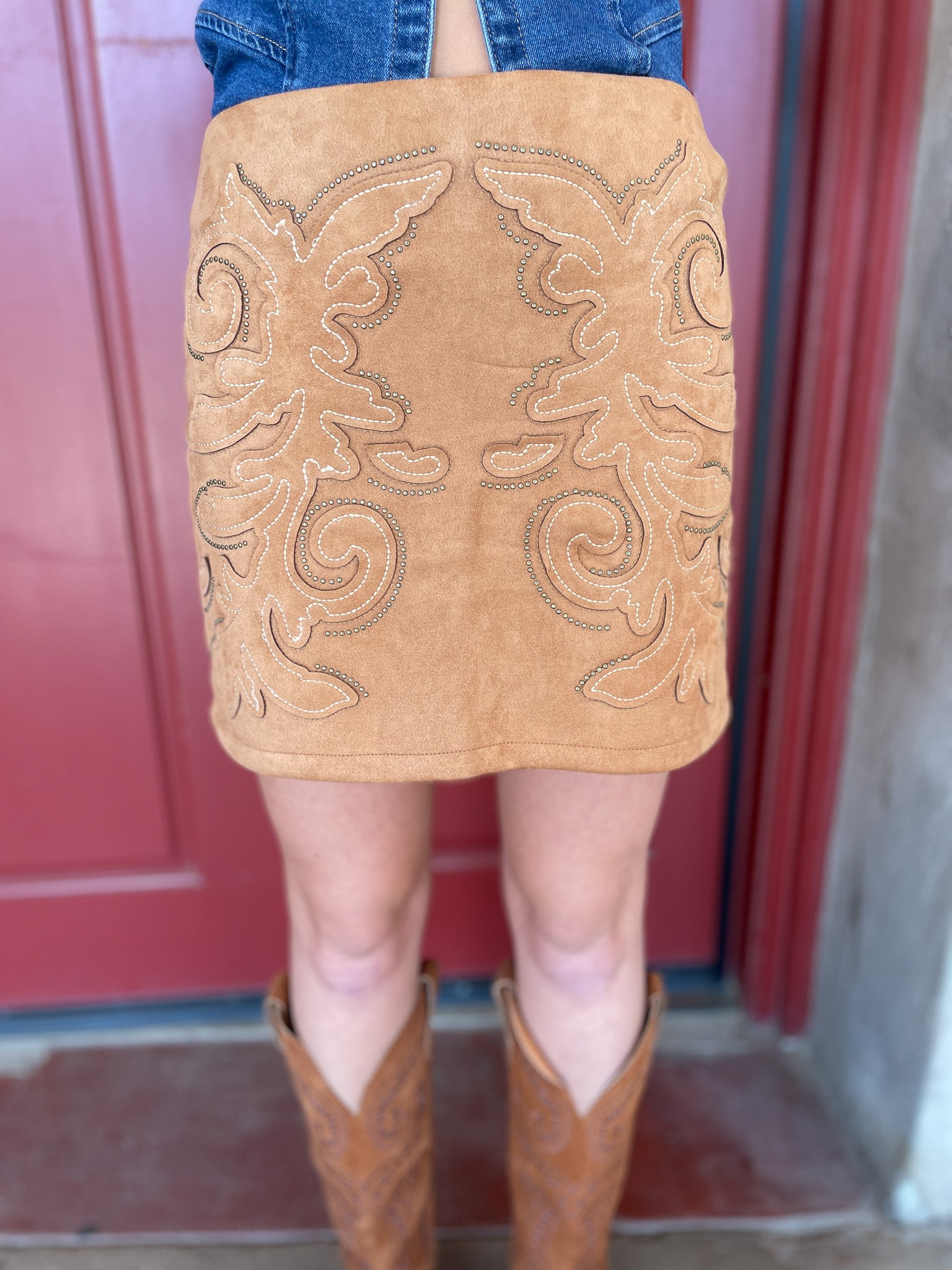 Western Scrolls Suede Skirt