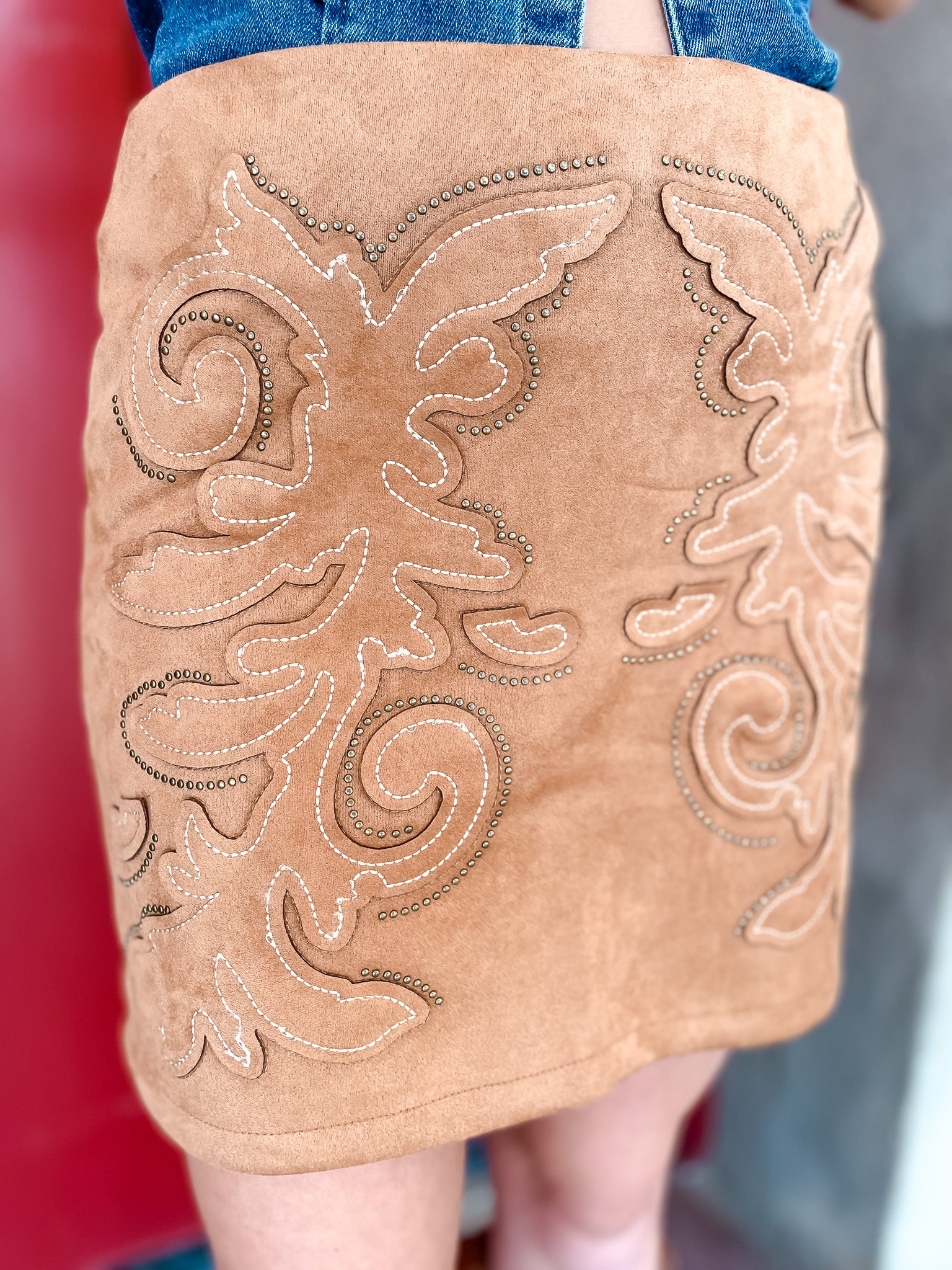 Western Scrolls Suede Skirt