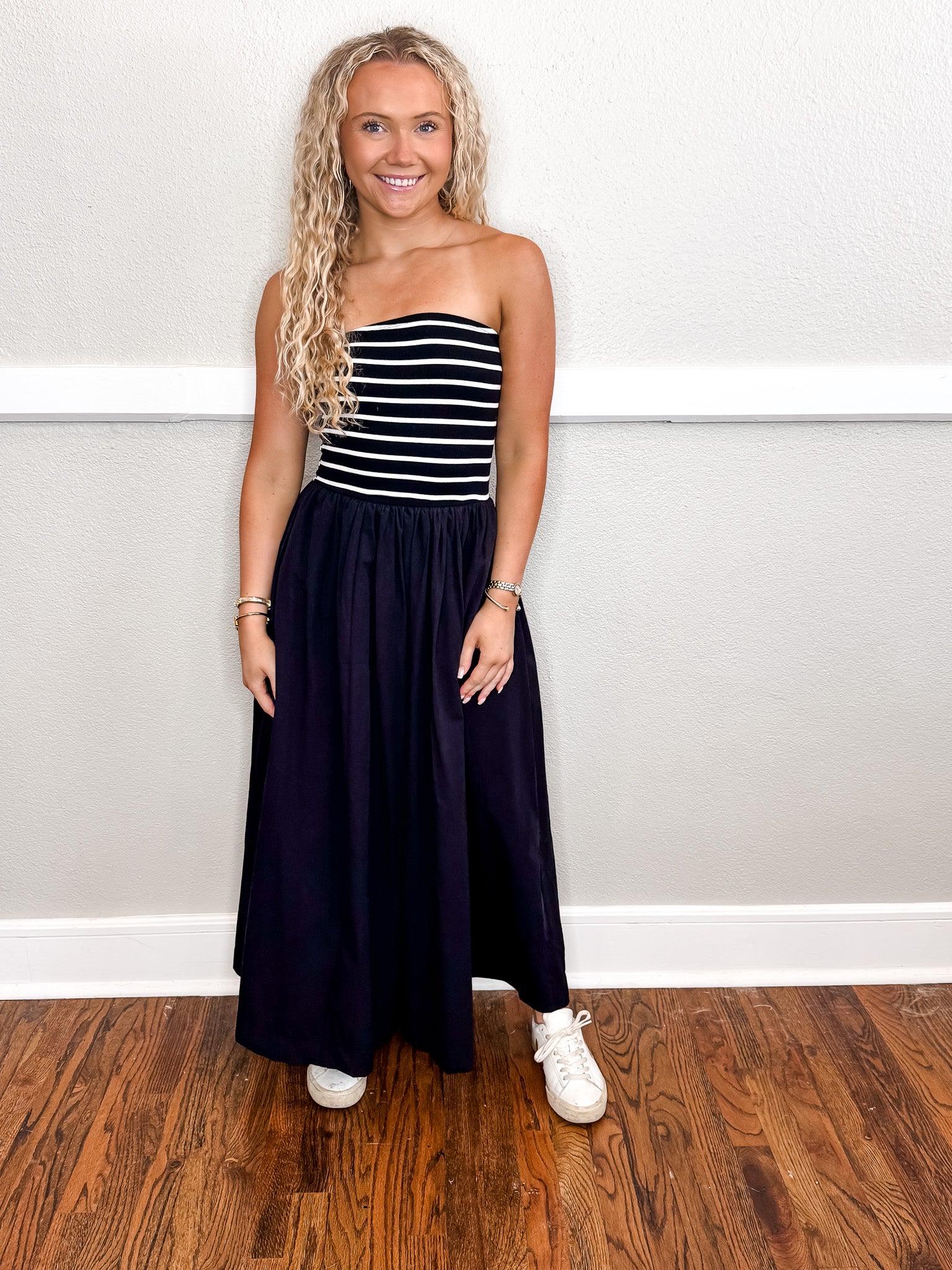 Monica Stripe Contrast Dress - Black