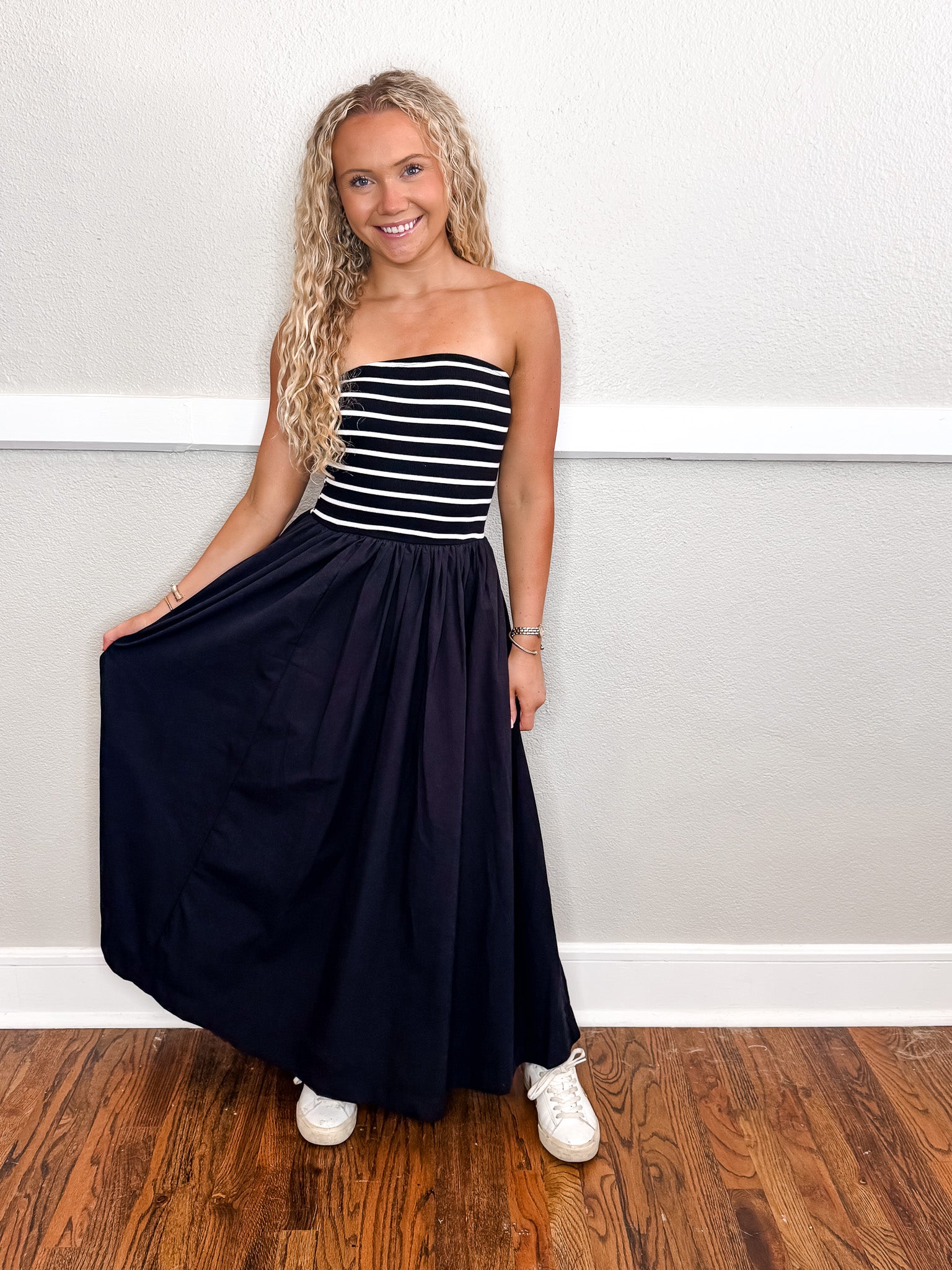 Monica Stripe Contrast Dress - Black