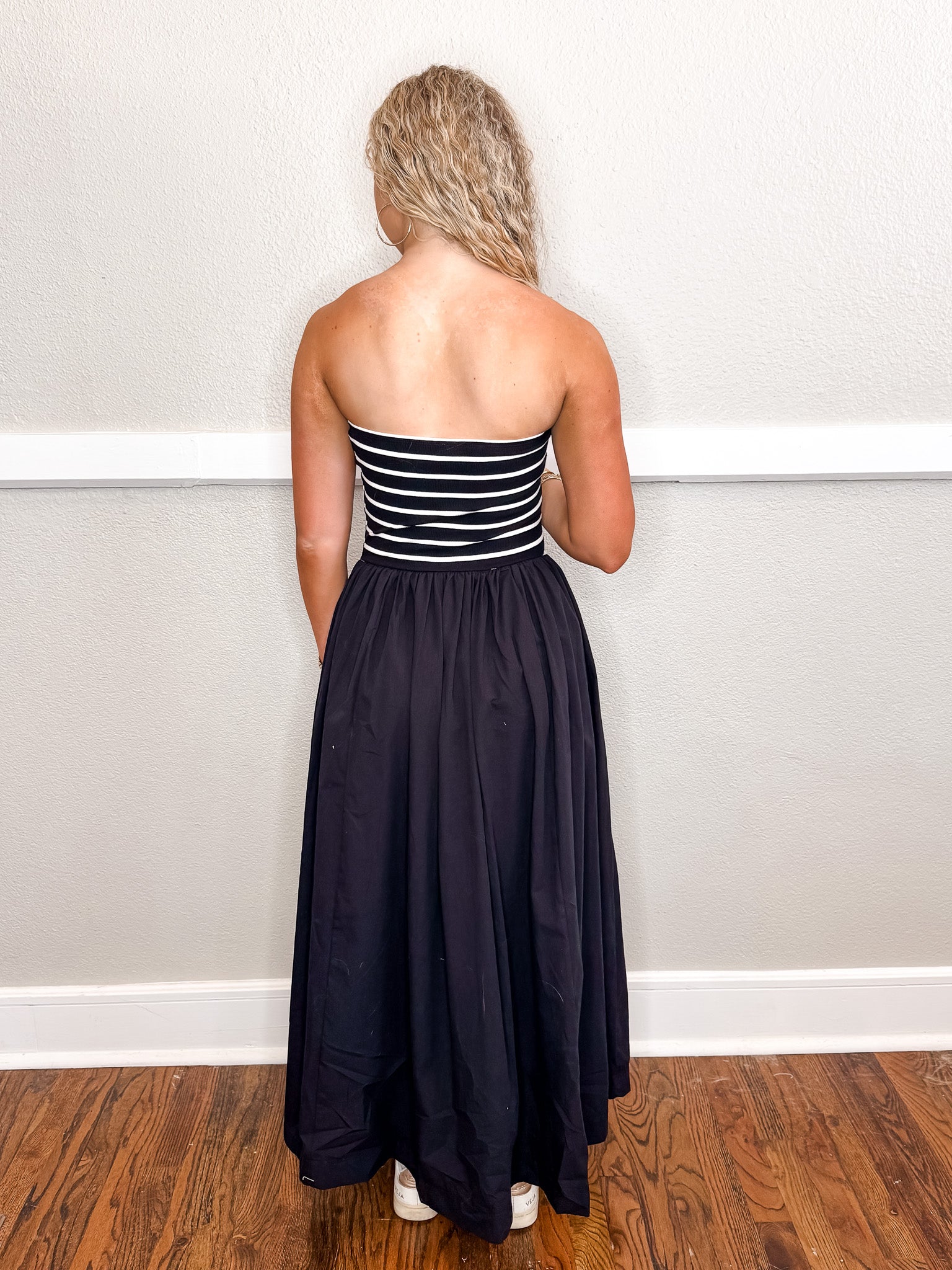 Monica Stripe Contrast Dress - Black
