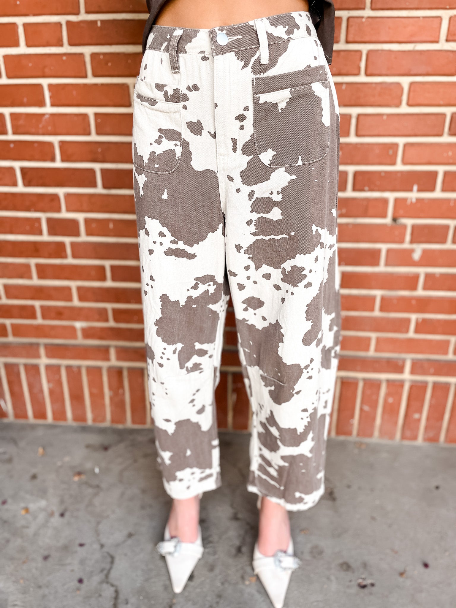 Cow Print Barrel Jean