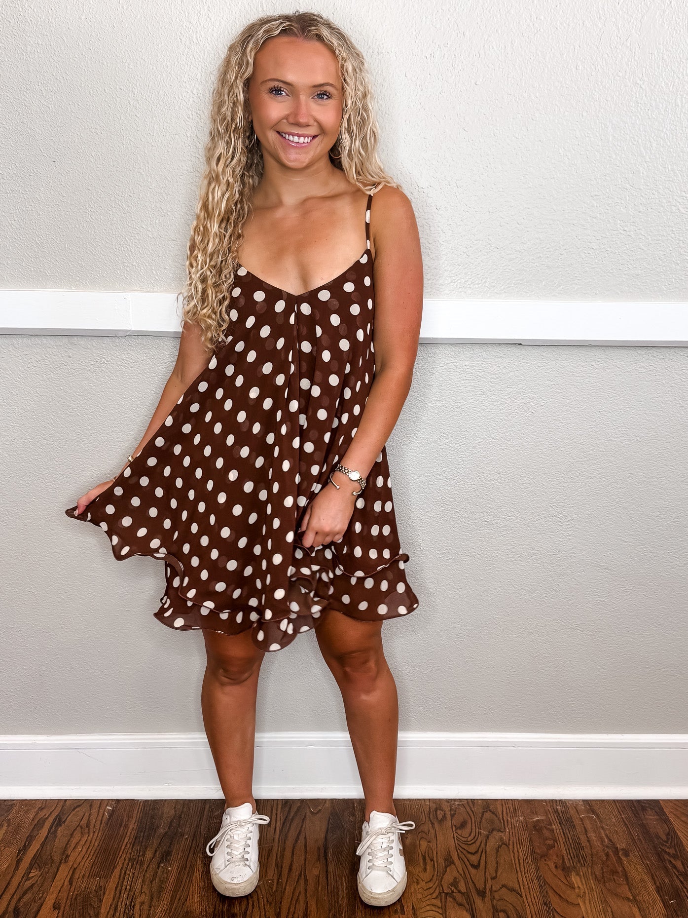 Tasha Polka Dot Dress - Brown
