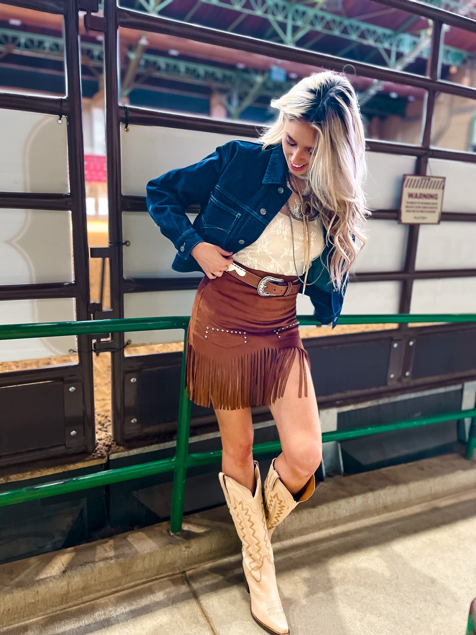 Studs + Fringe Skirt - Camel