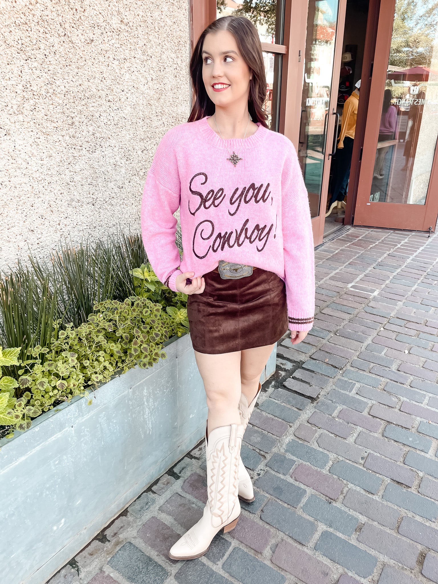 See You Cowboy Sweater - Pink