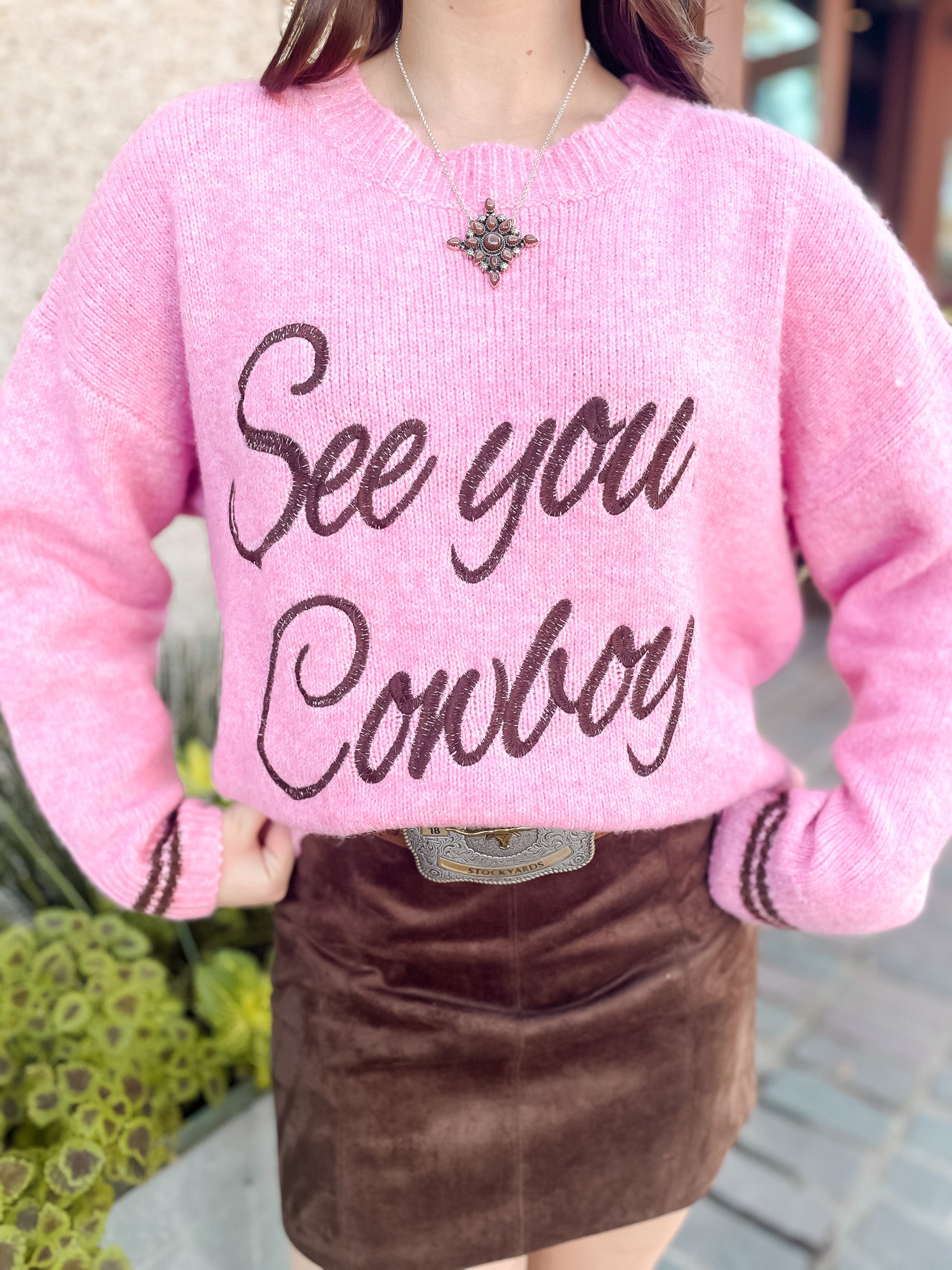 See You Cowboy Sweater - Pink