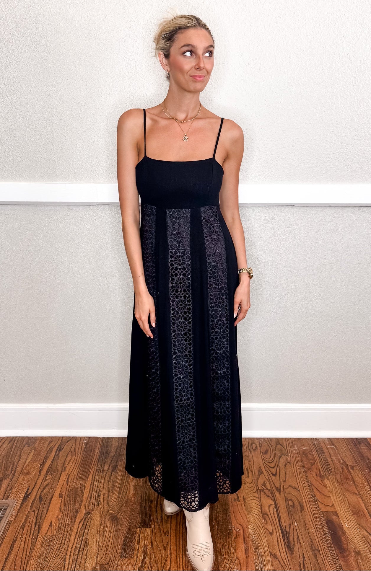 Maribel Lace Inset Dress - Black