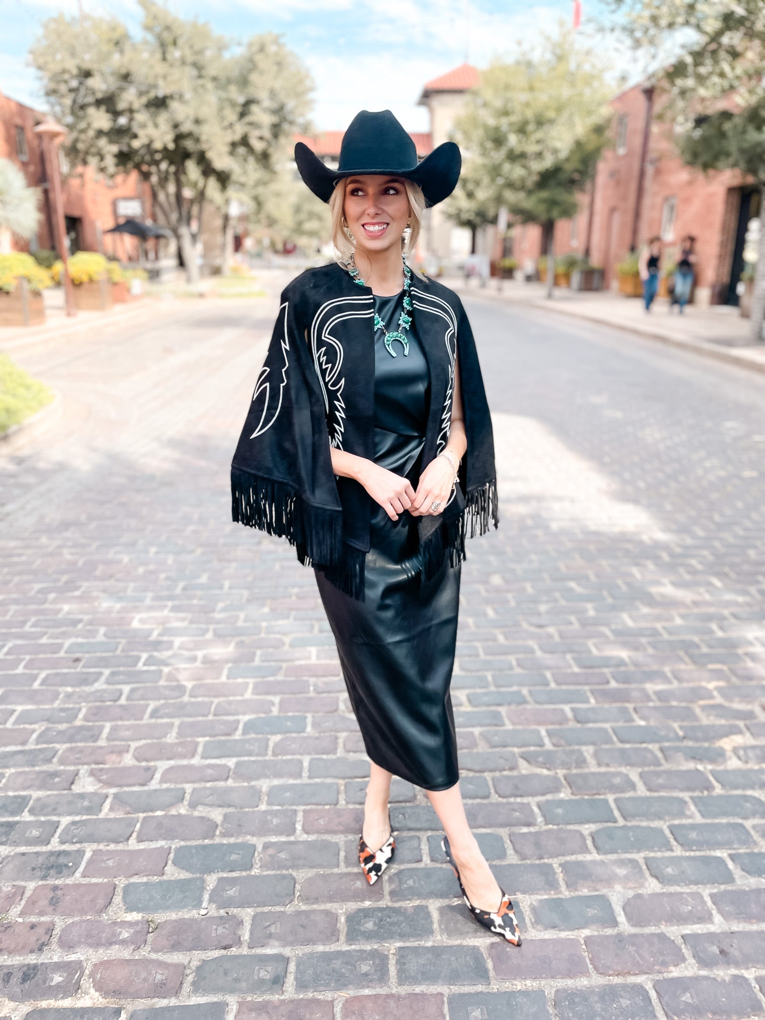 Boot Stitch Embroidered Cape - Black