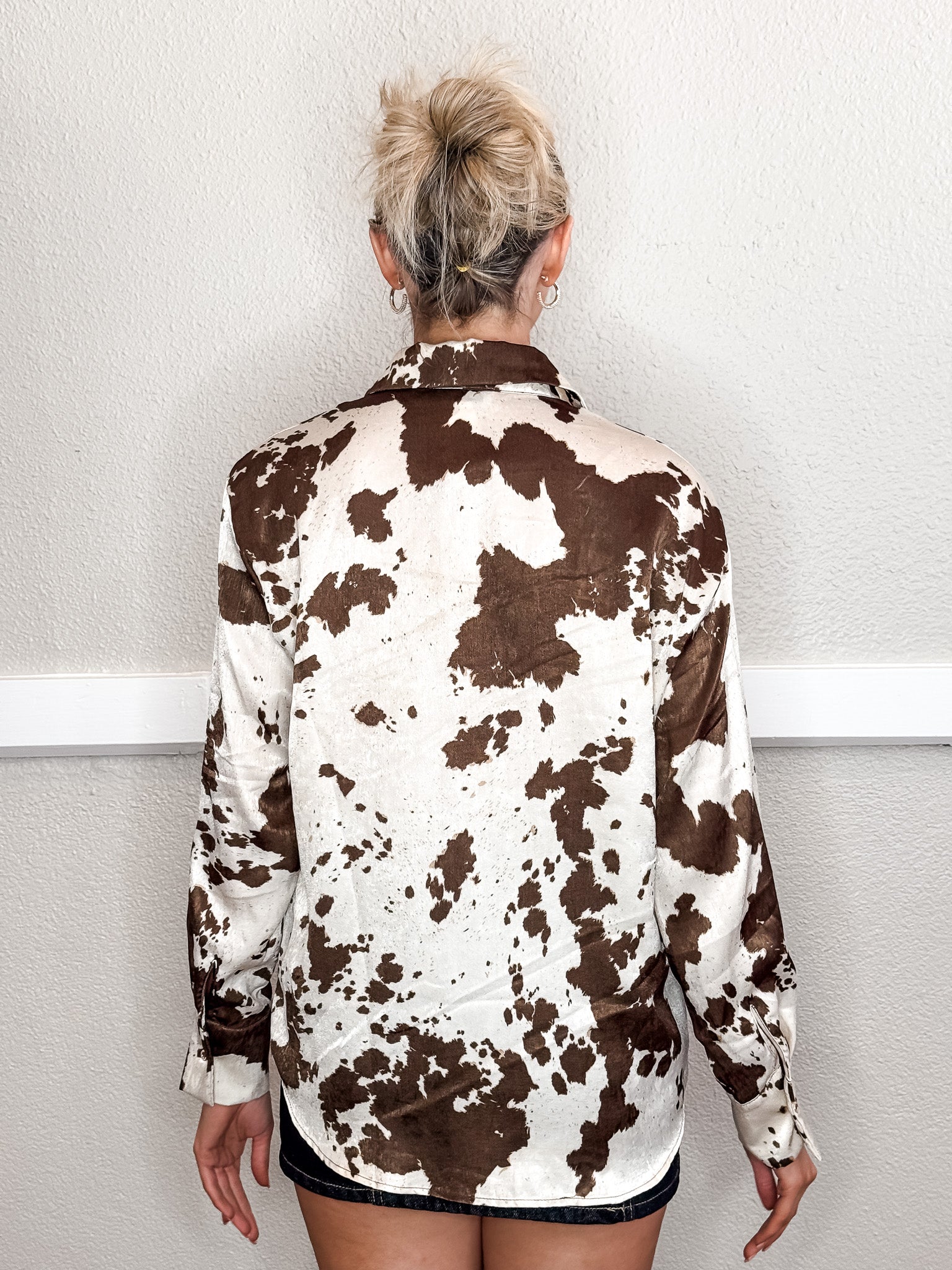 Satin Cowhide Print Shirt - Brown