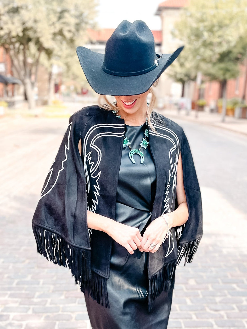 Boot Stitch Embroidered Cape - Black