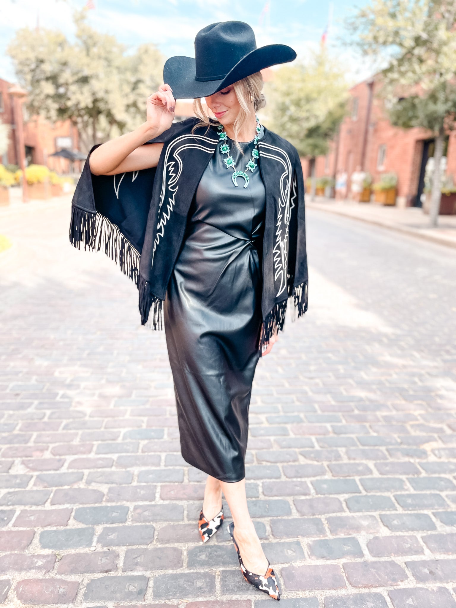 Boot Stitch Embroidered Cape - Black