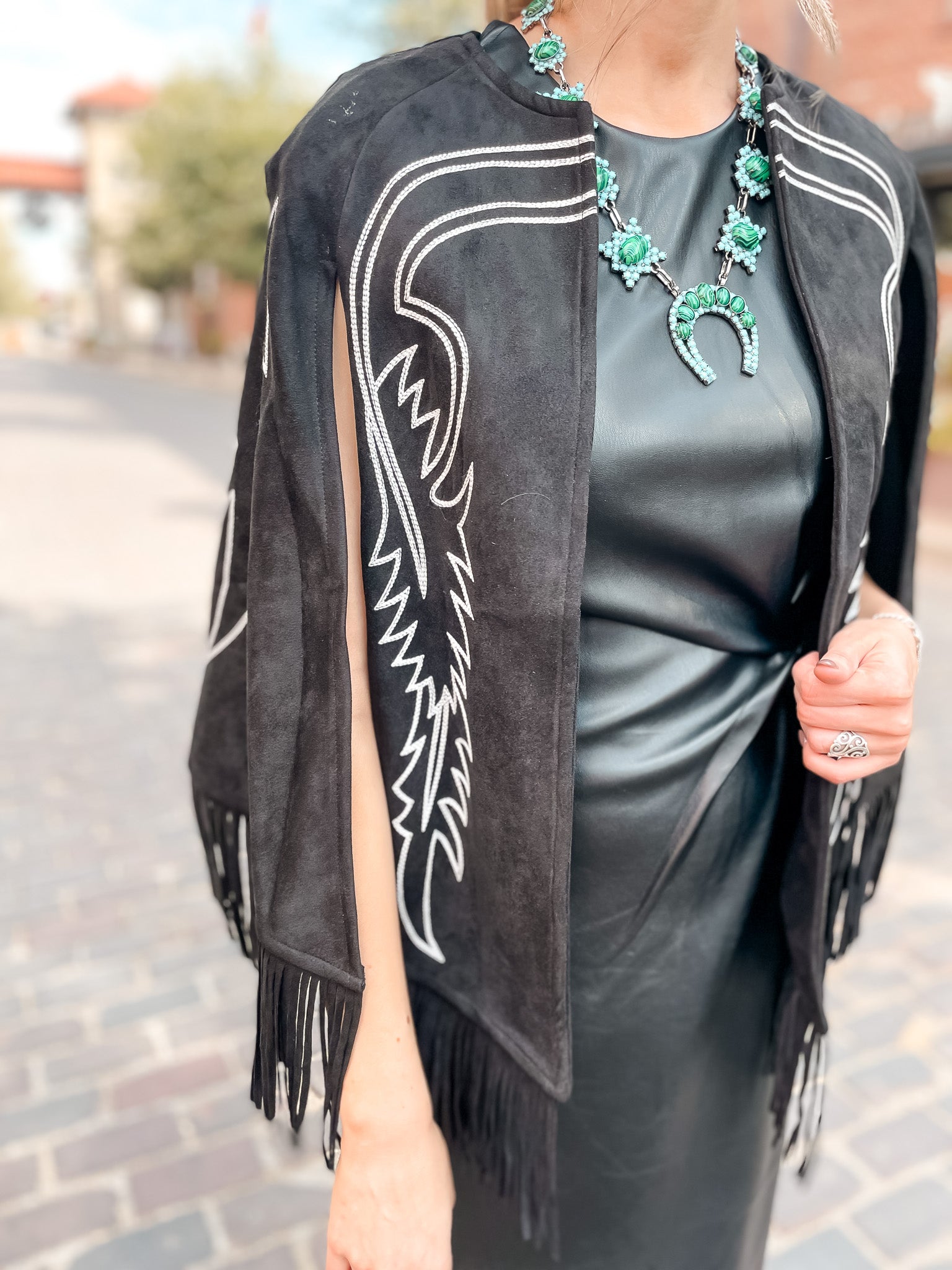Boot Stitch Embroidered Cape - Black