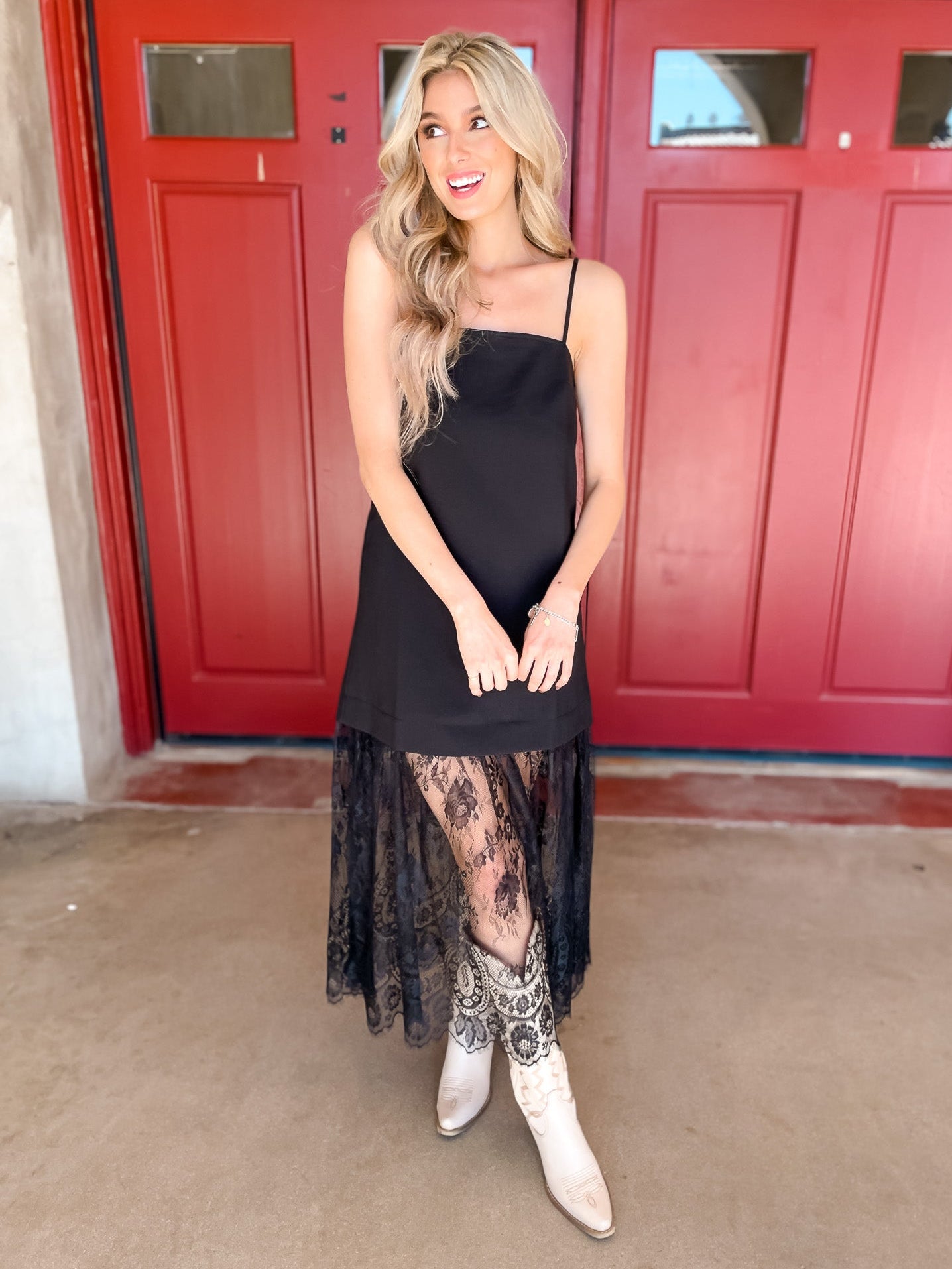 Lace Skirt Dress - Black