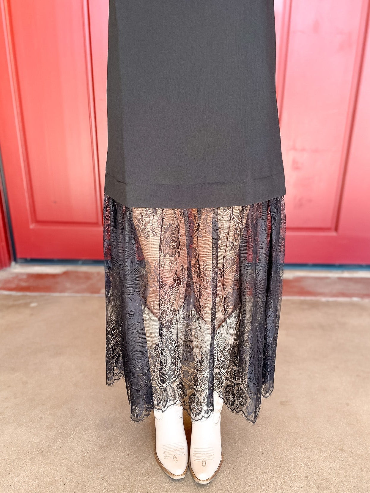 Lace Skirt Dress - Black