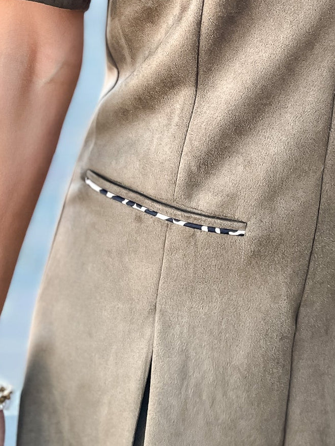 Spotted Piping Suede Dress - Olive