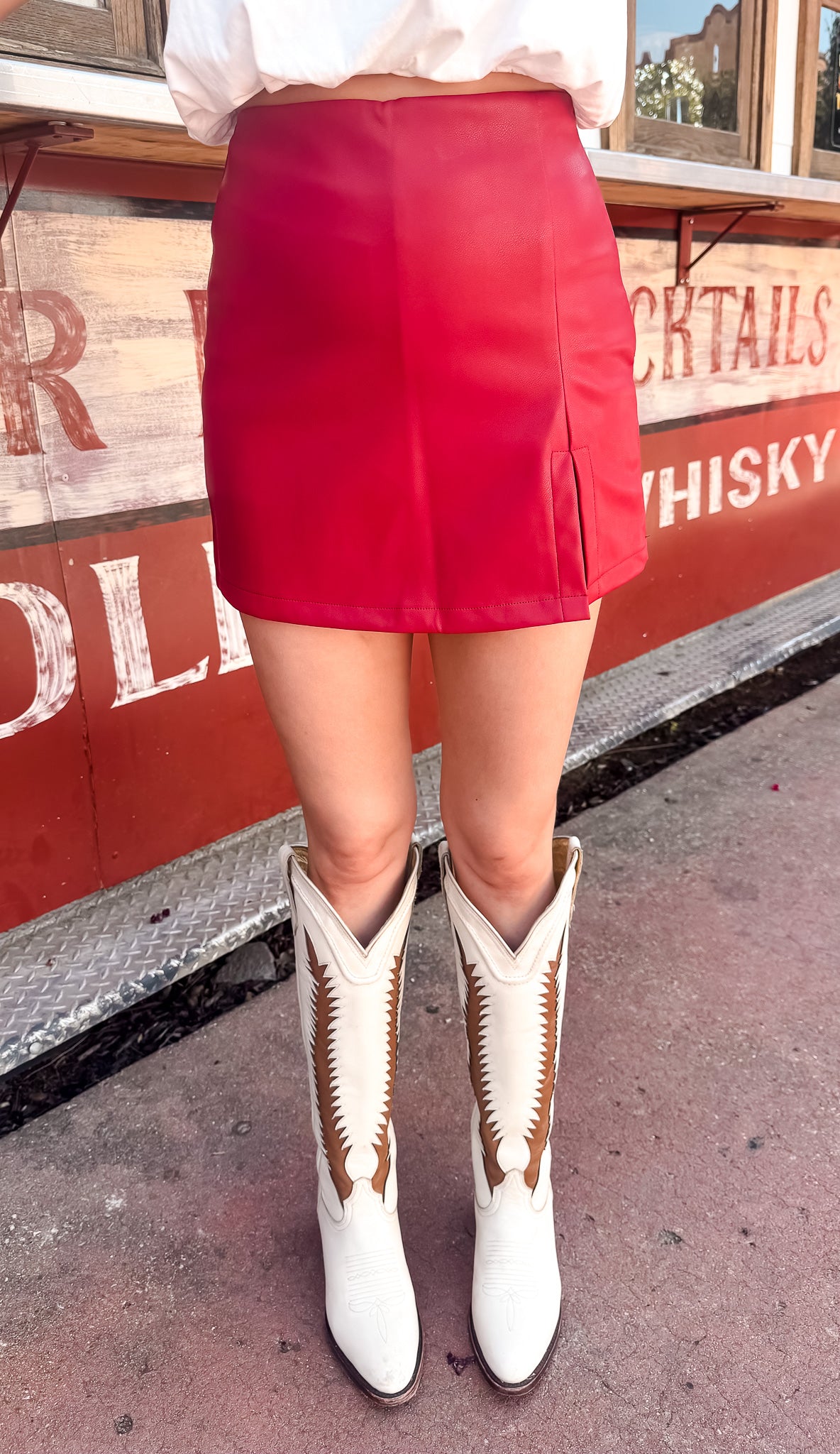 Faux Leather Skort - Red