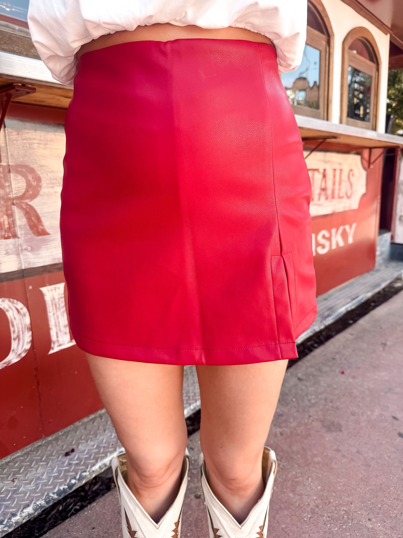 Faux Leather Skort - Red