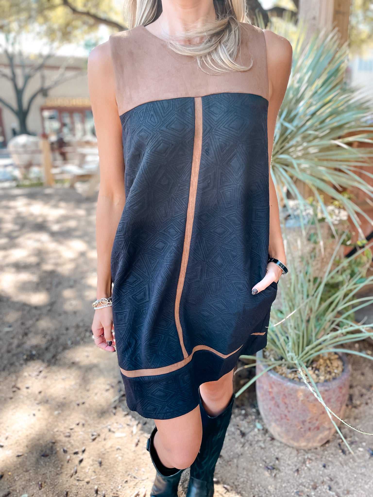 Mixed Media Suede Dress