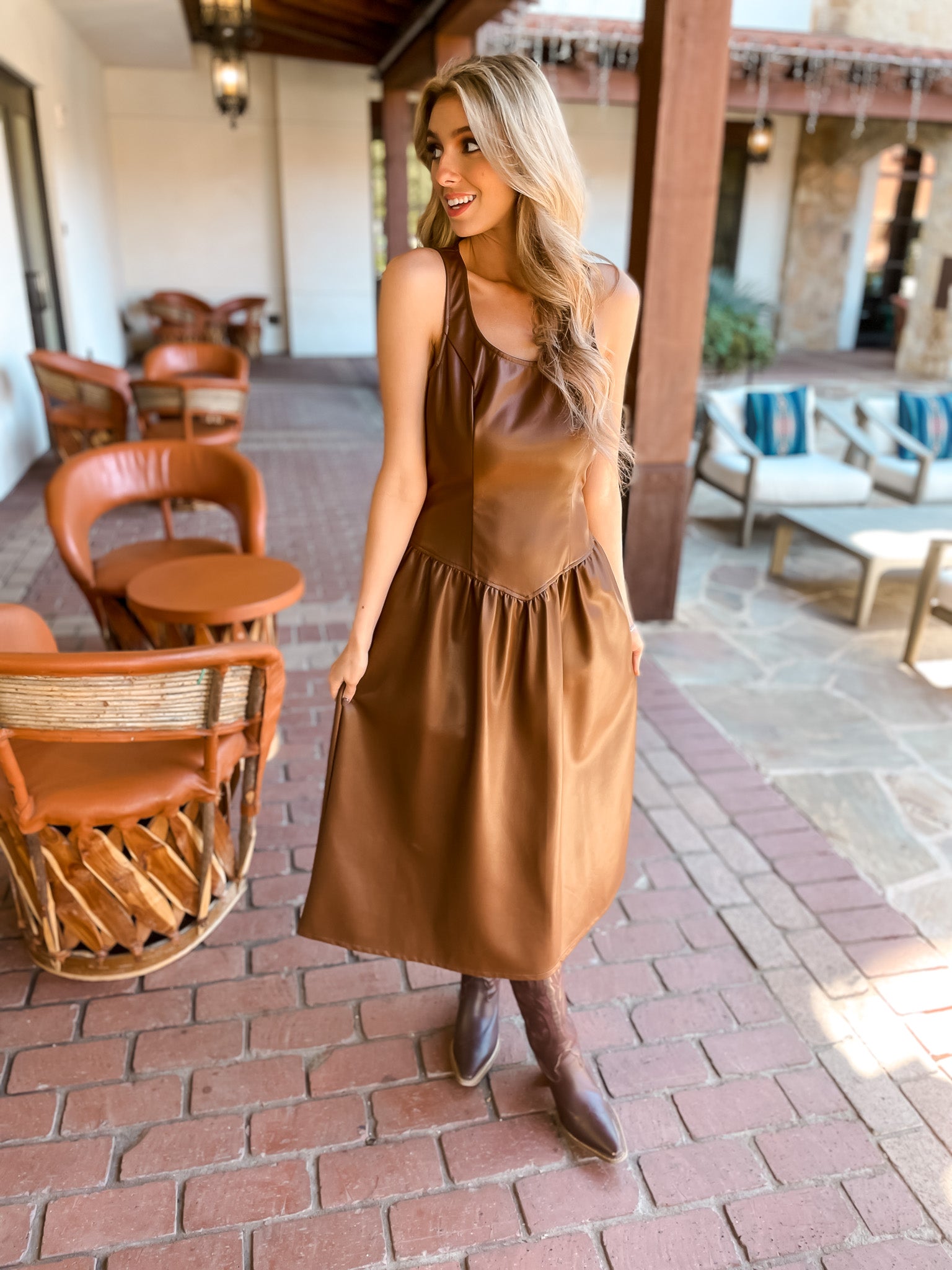 Faux Leather Midi Dress