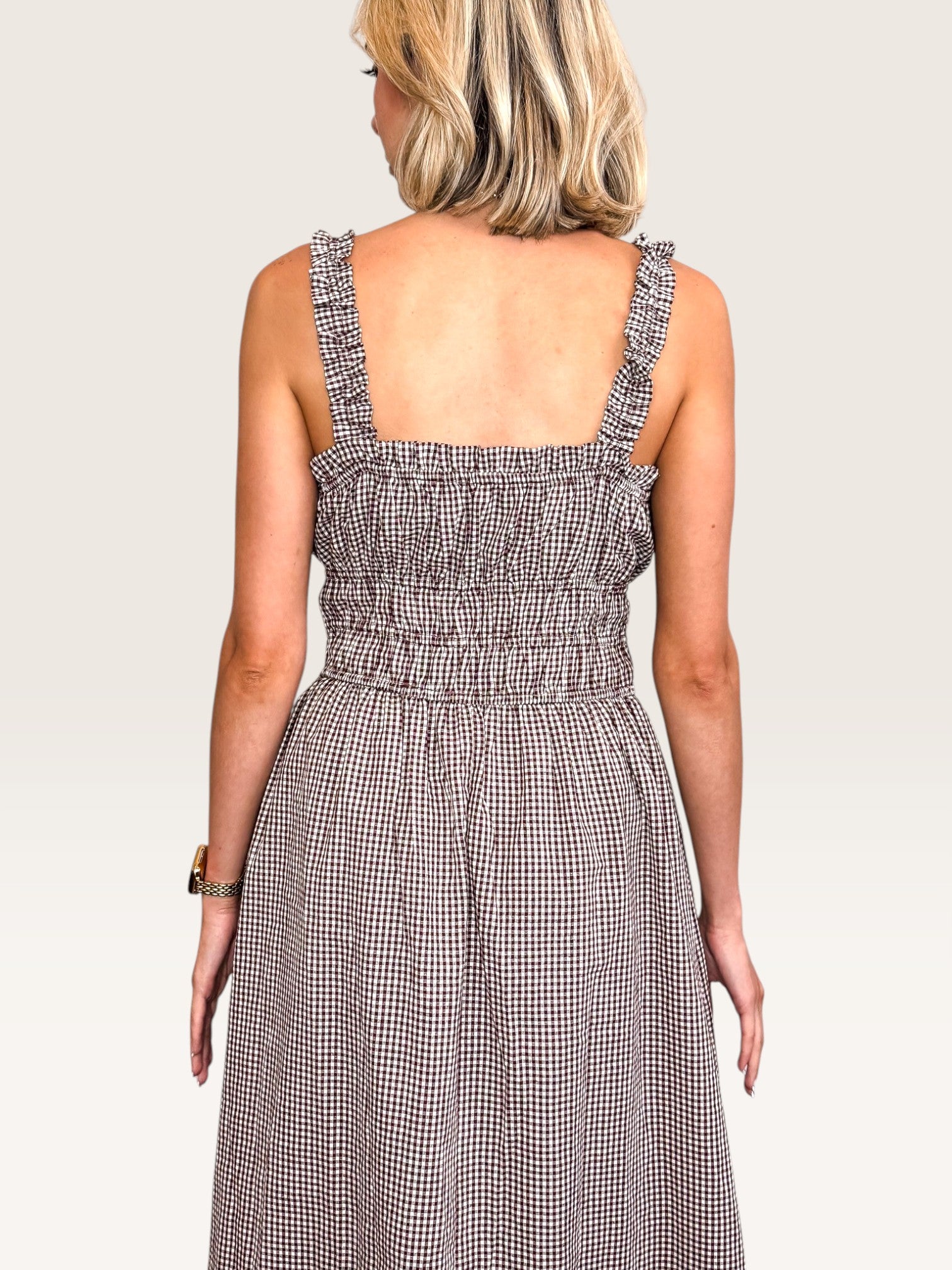 Tessa Gingham Dress - Brown