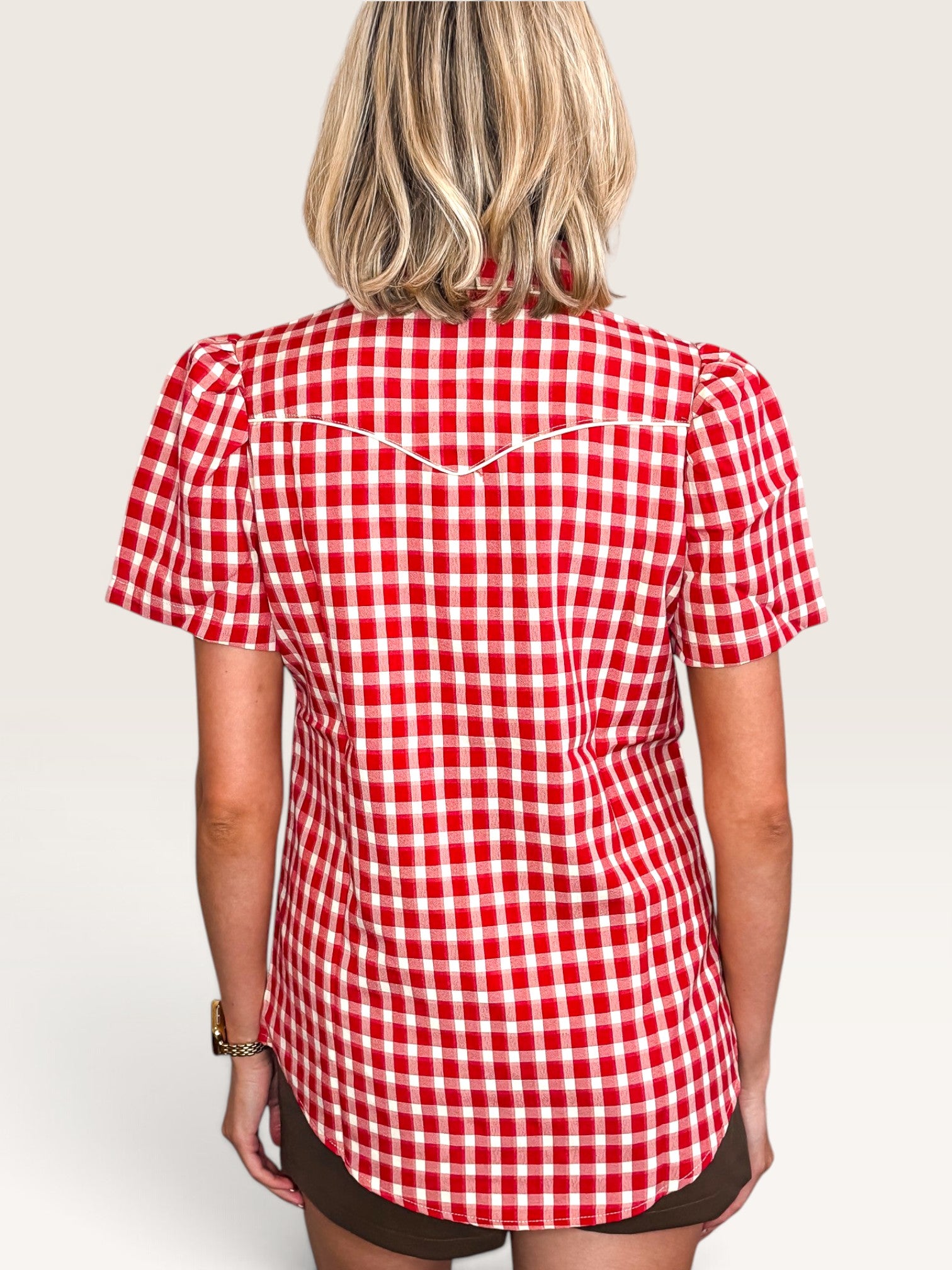 Smile Pocket Gingham Top - Red