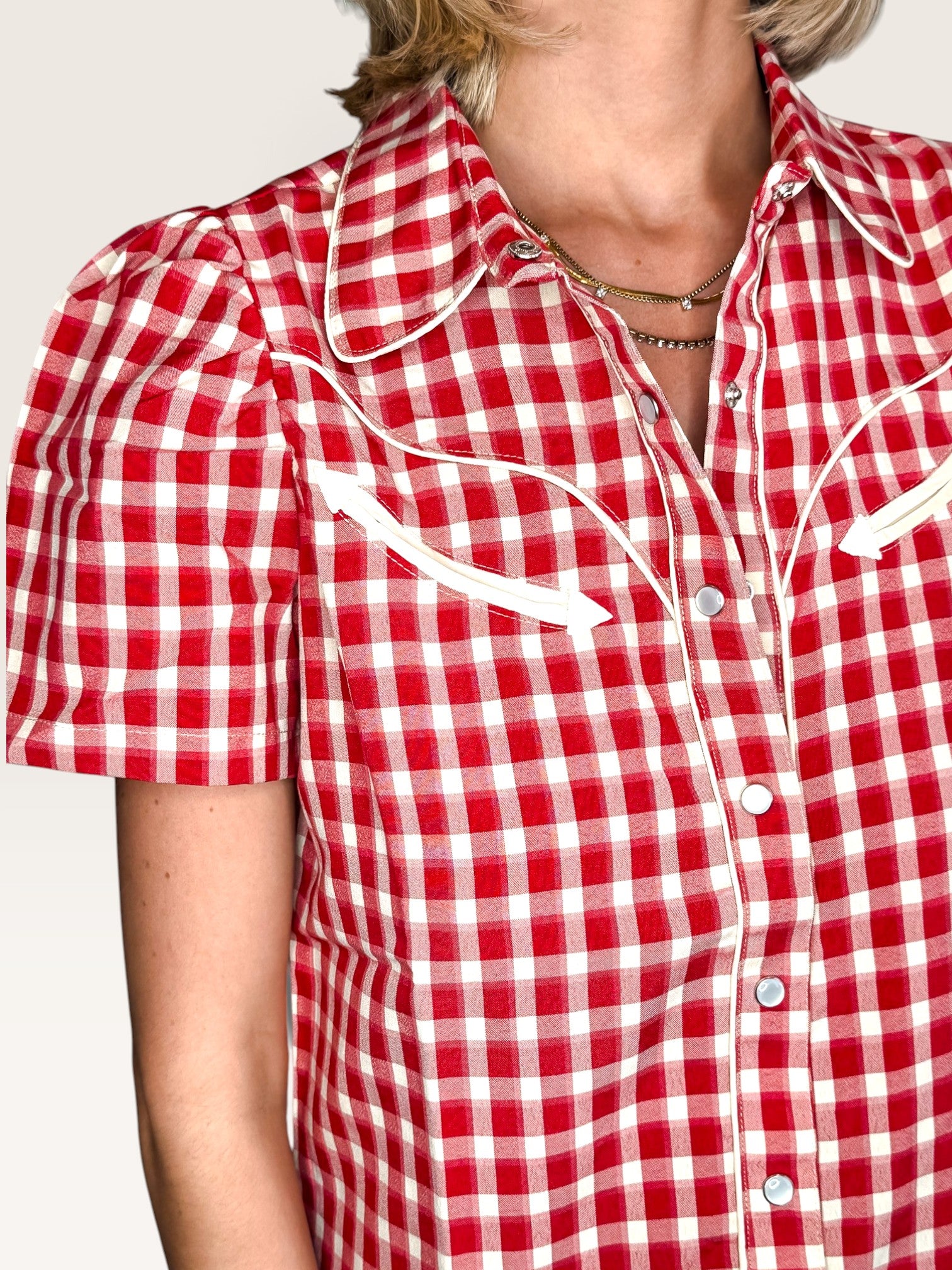 Smile Pocket Gingham Top - Red