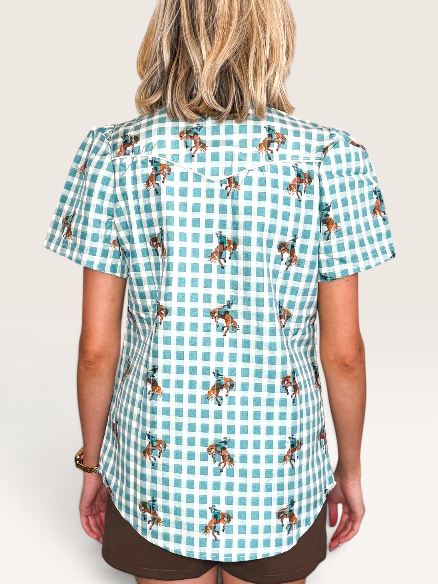 Smile Pocket Gingham Top - Teal