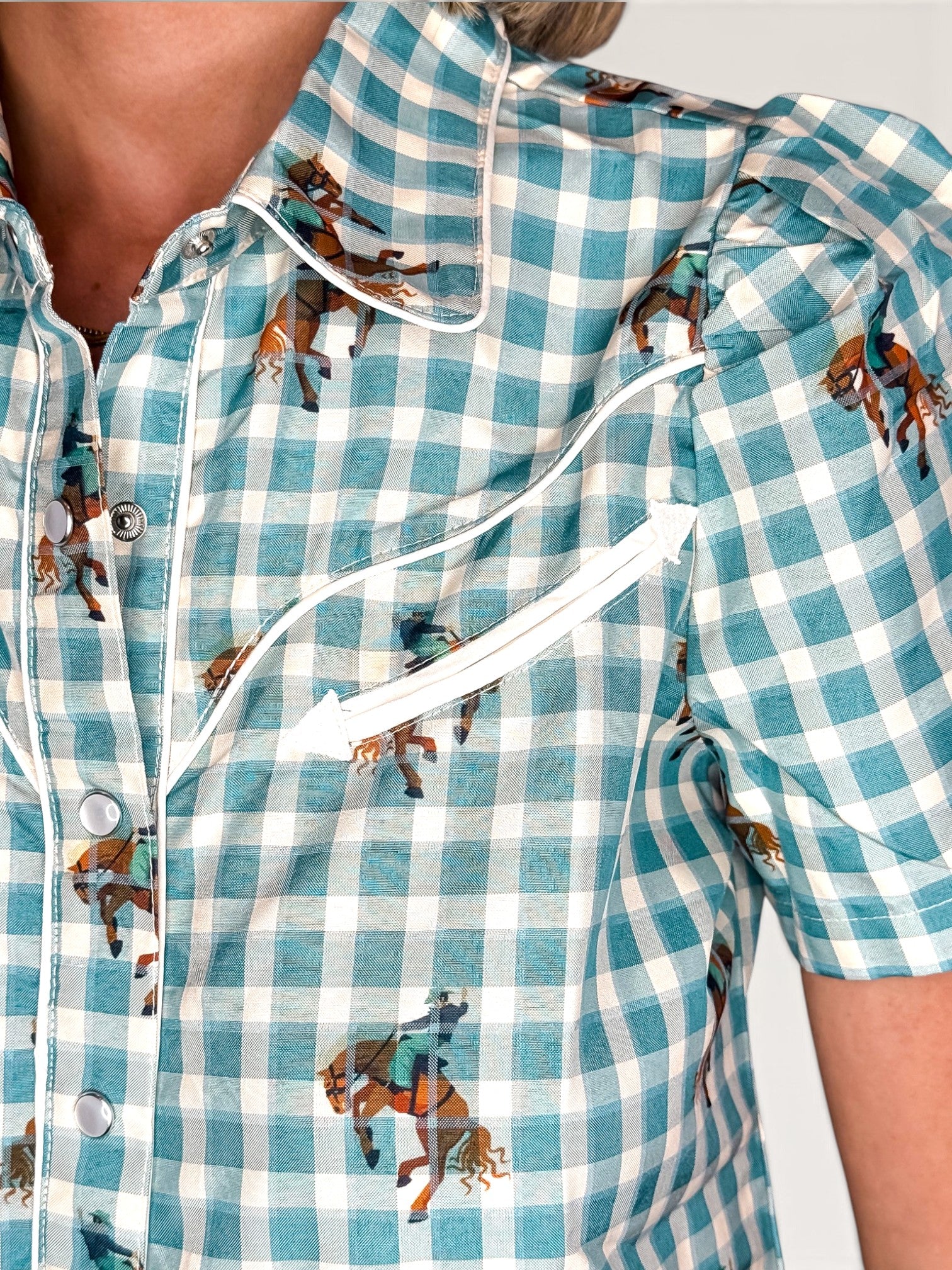 Smile Pocket Gingham Top - Teal