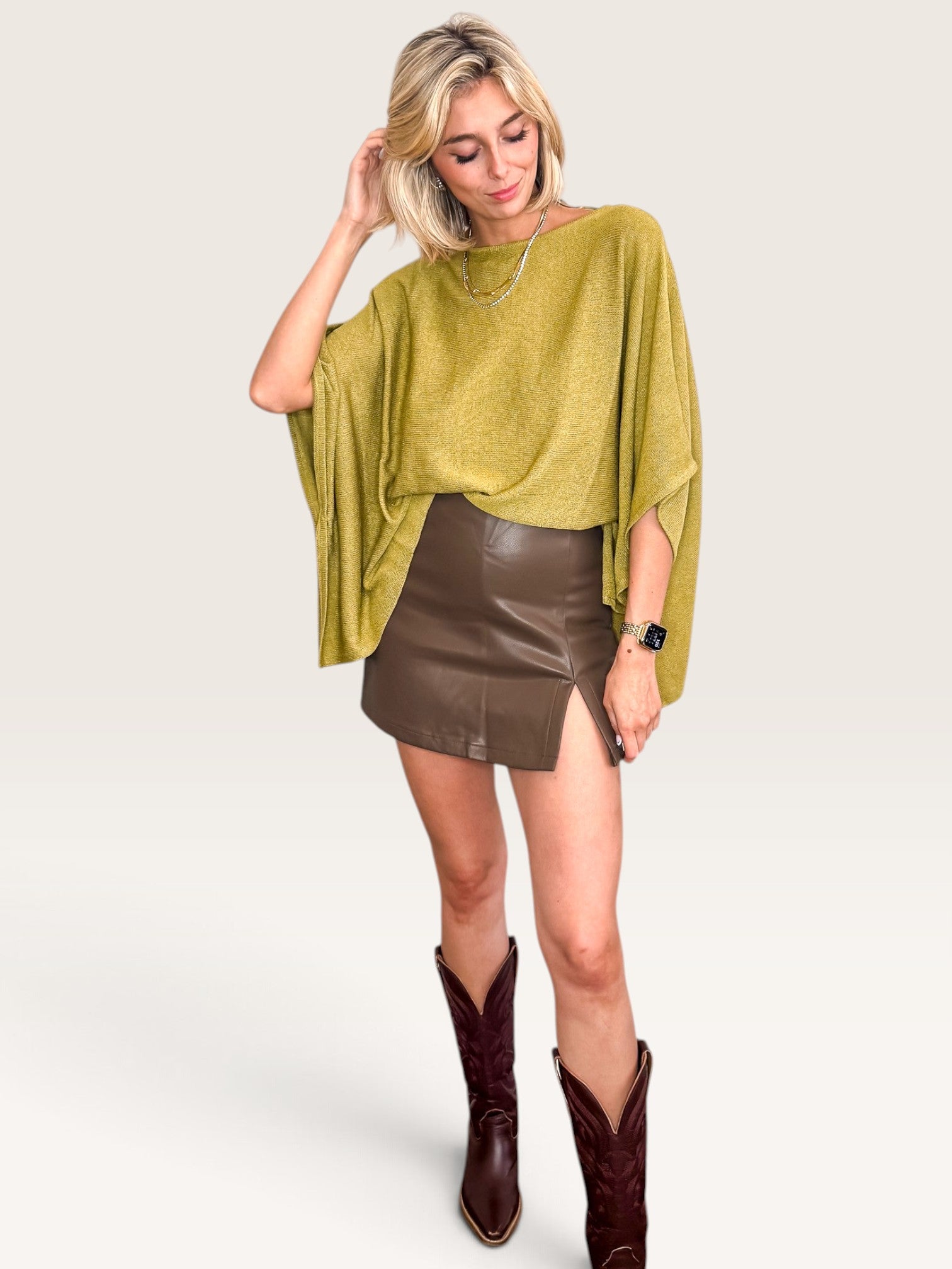 Loose Knit Cape Top - Green