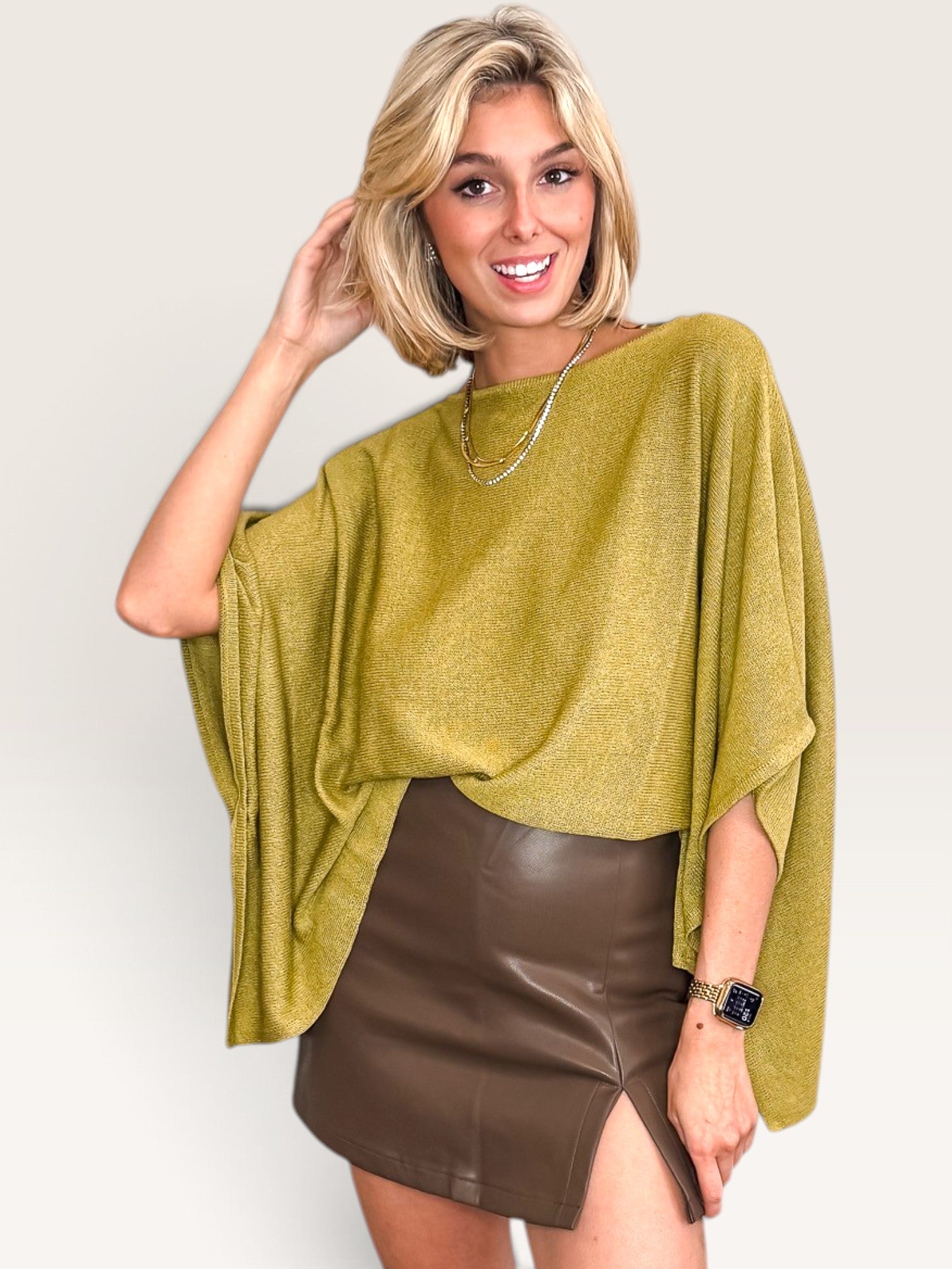 Loose Knit Cape Top - Green