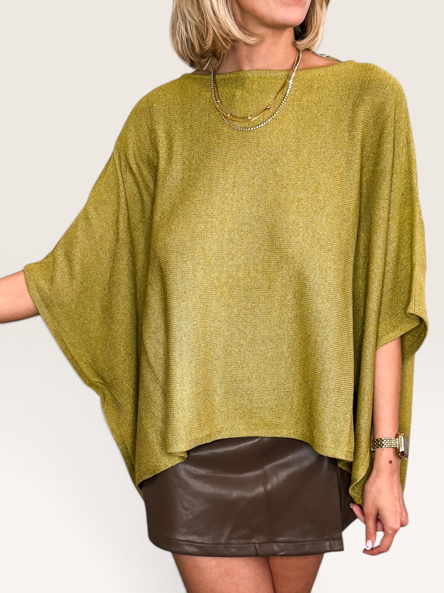 Loose Knit Cape Top - Green