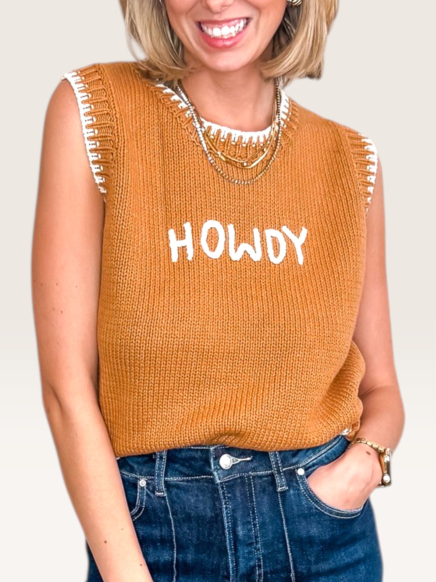 Howdy Sweater Vest - Brown