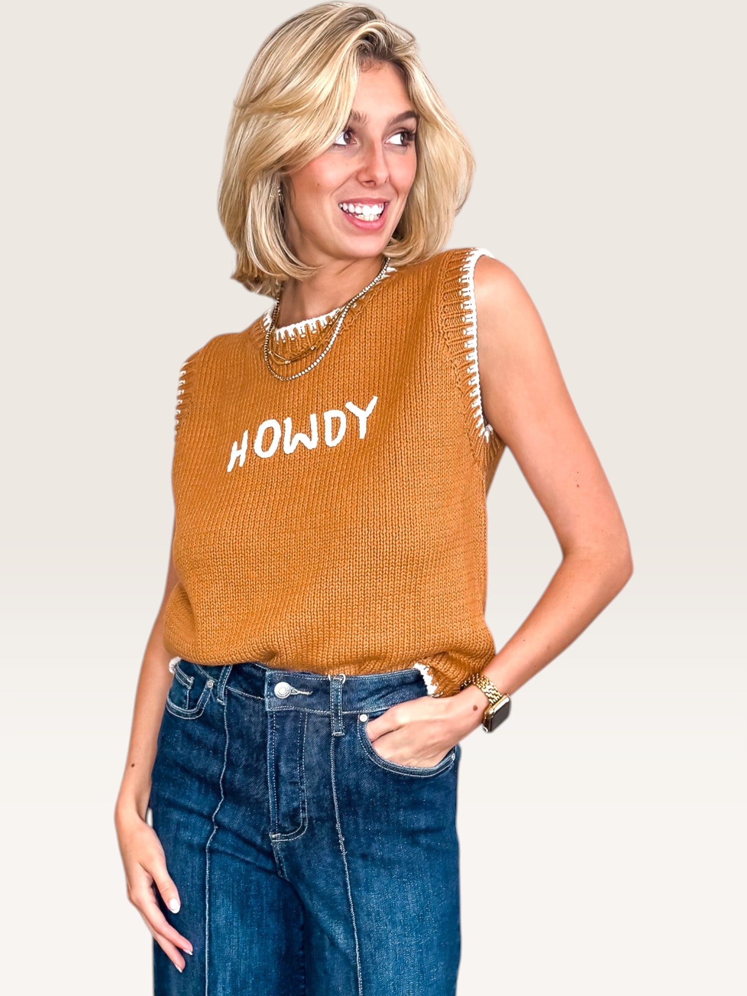 Howdy Sweater Vest - Brown