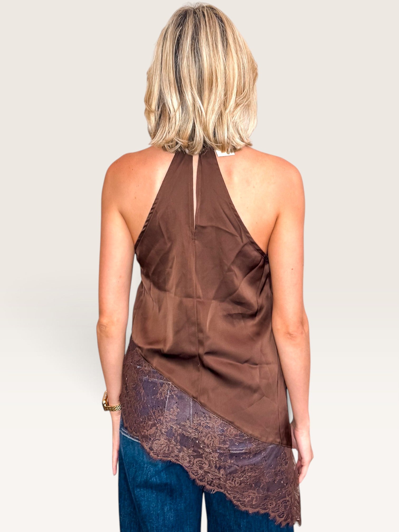 Danielle Lace Trim Top - Chocolate