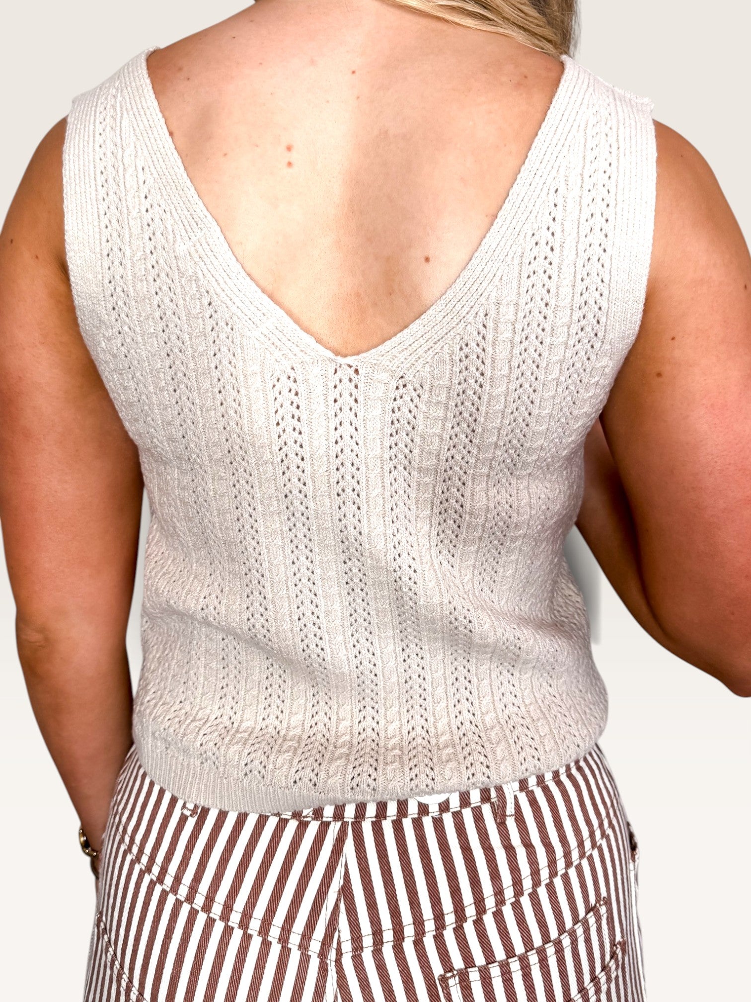 Pointelle Knit Sweater Vest - Sand