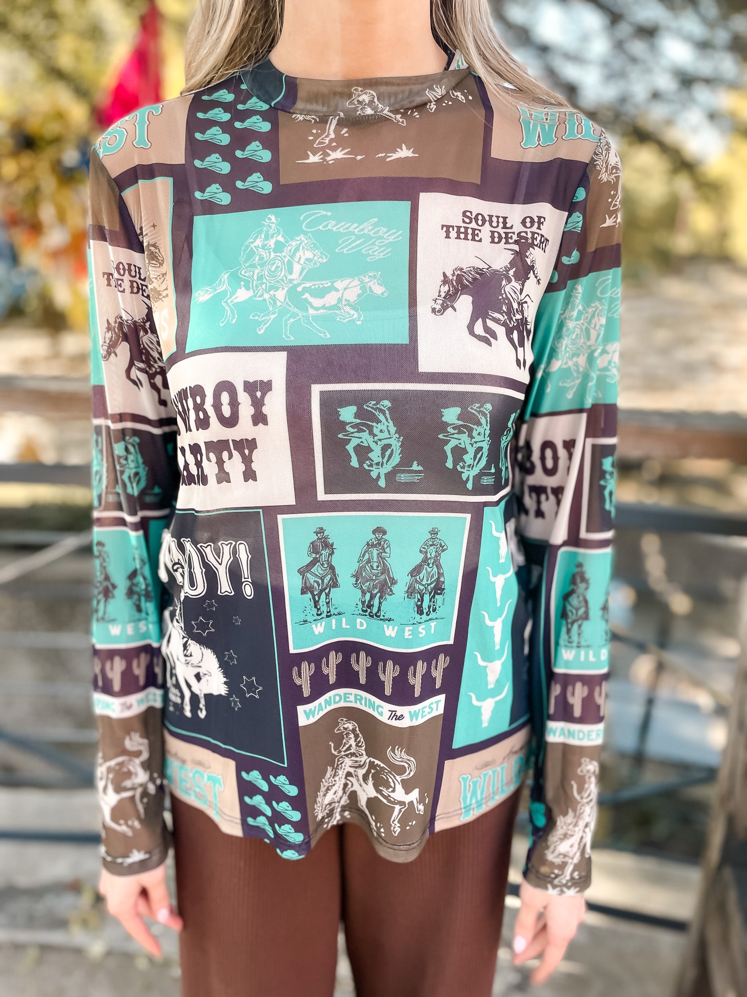 Cowboy Party Mesh Top - Teal