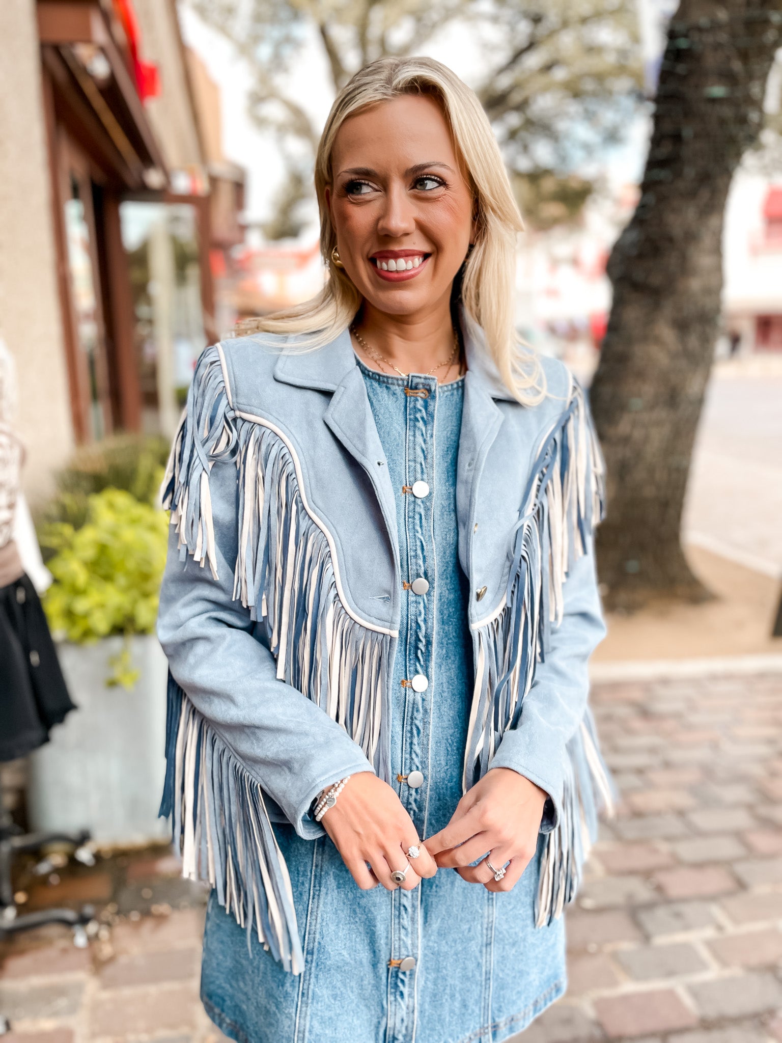 Tanya Fringe Jacket - Blue