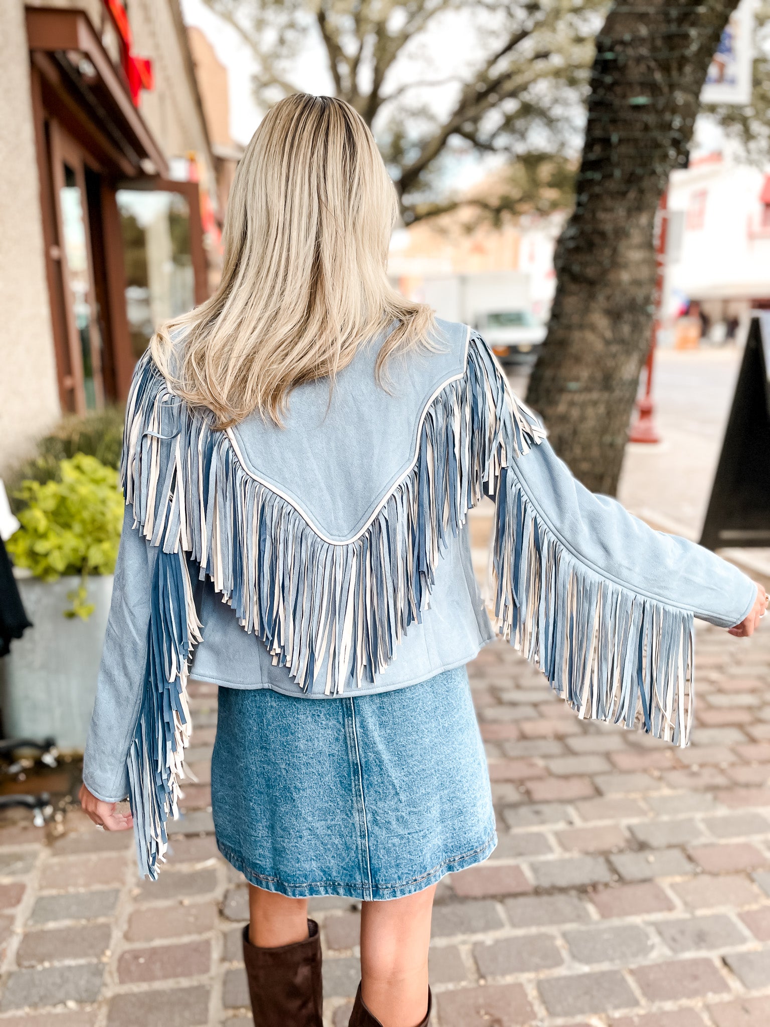 Tanya Fringe Jacket - Blue