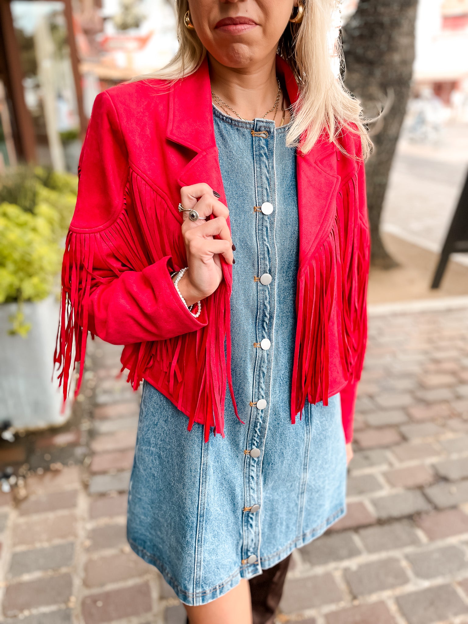 Jolene Suede Fringe Jacket - Red